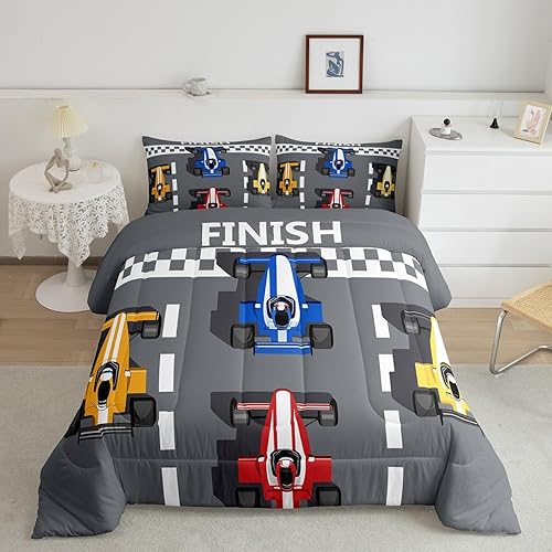 Miniatura 2 de Juego de ropa de cama juvenil con auto de carreras de Fórmula Racer, juego de edredón de plumón para niños y niños, edredón acolchado para niños y
