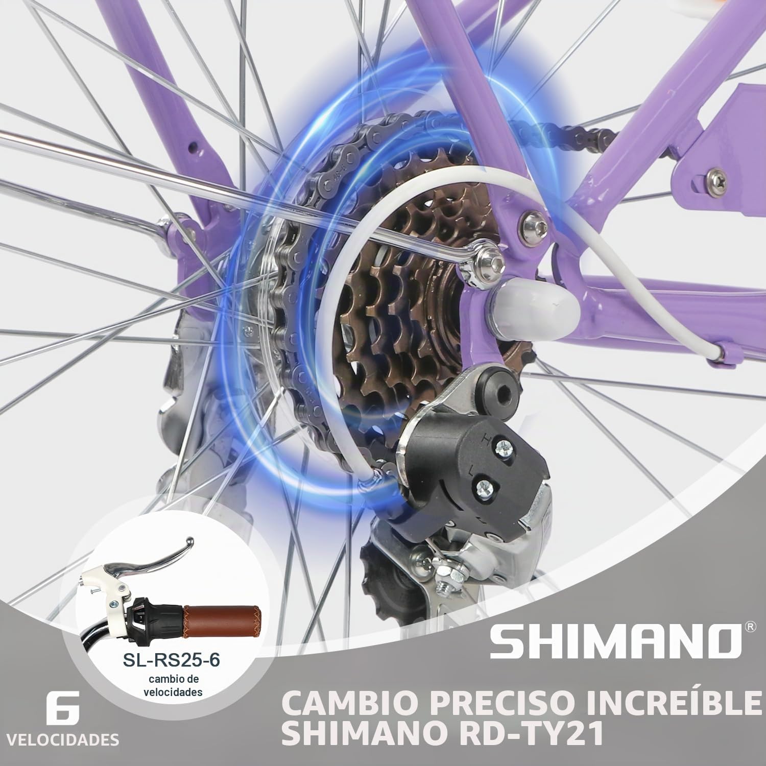 Glerc Missy 20 "24" 26 "Inch Girl Cruiser Shimano 6 Speed Hybrid City Bicycle, para Adolescentes Mayores de 6 años, con cestas de Mimbre, Ligero