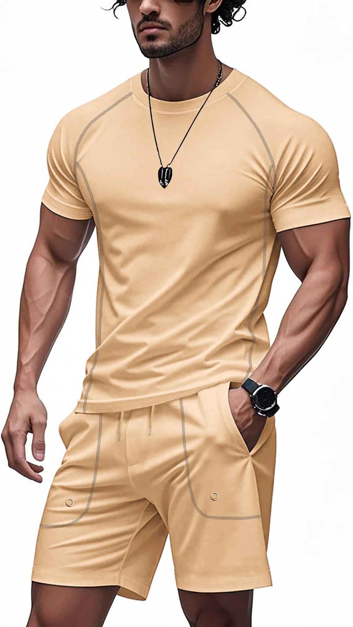 Men's Outfits 2 Piece Summer Tracksuits Mens Casual Sports Shirt and Shorts Set Jogging Tracksuit with Pockets