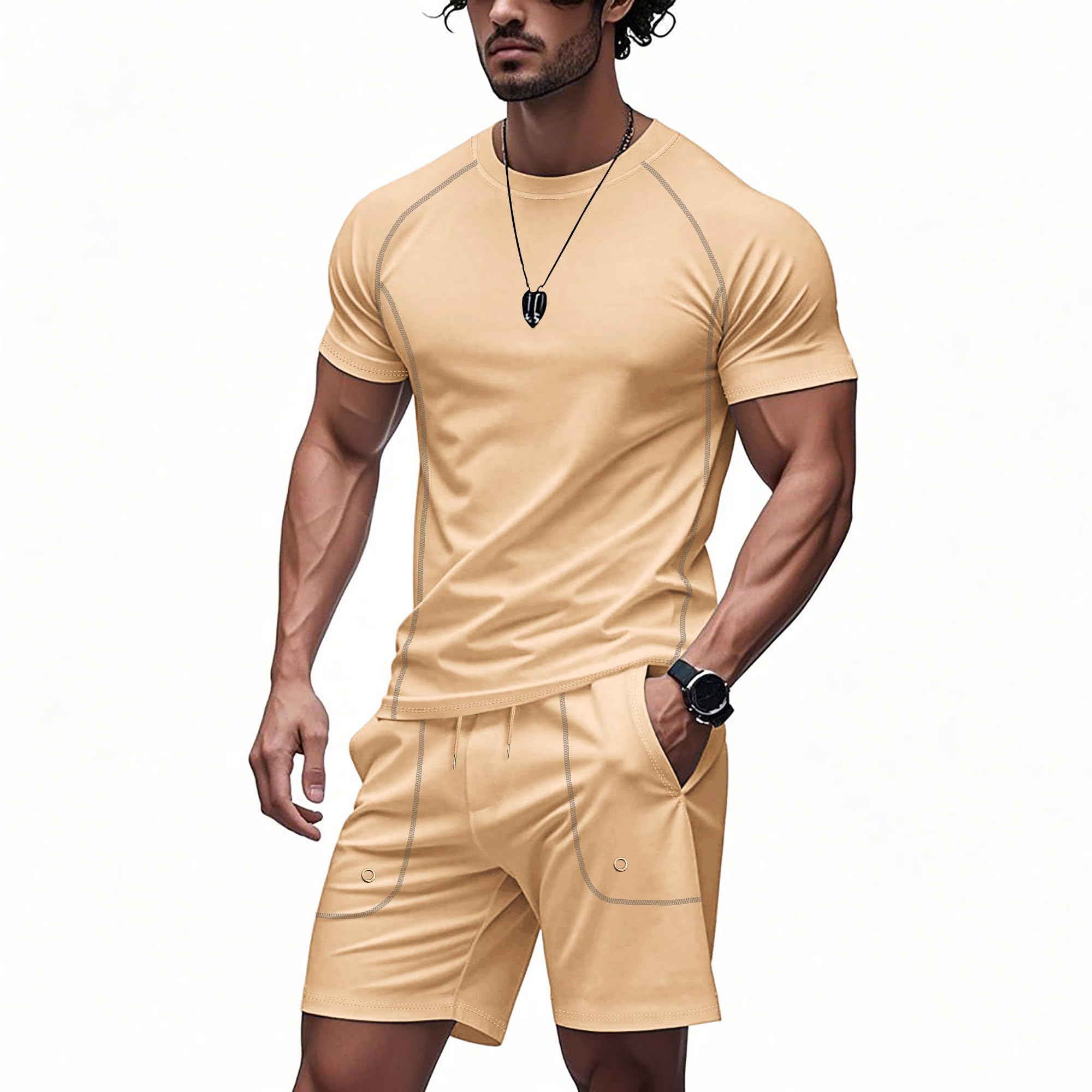 Men's Outfits 2 Piece Summer Tracksuits Mens Casual Sports Shirt and Shorts Set Jogging Tracksuit with Pockets