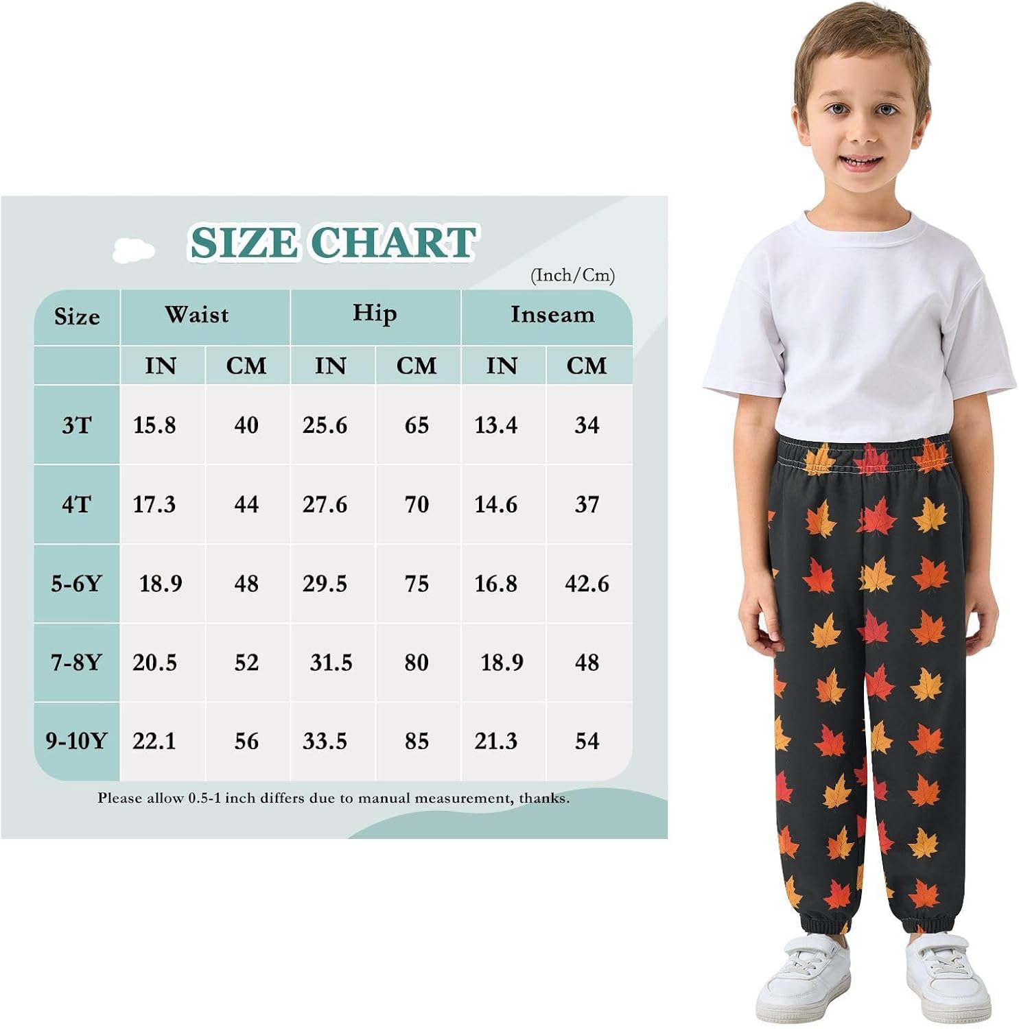 Boy Sweatpants Maple Leaf Classic Joggers Casual Athletic Pants Kids Elastic Waist Cuffed with Pockets