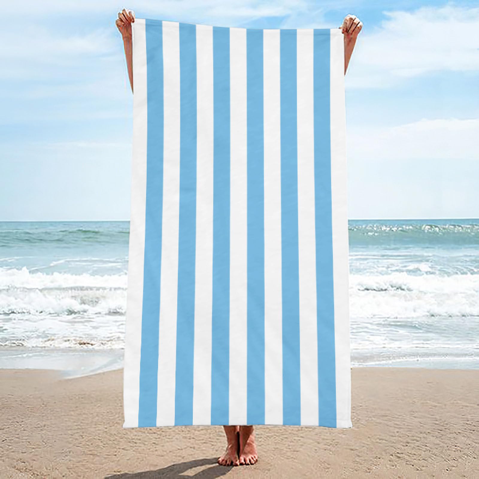 Generisch Toalla Playa 90X180 Rayas Azules Blancas Grande Toallas de Playa Microfibra Ligera Secado Rápido Sin Arena para Mujer Hombre Viajes Vacaciones Natación Camping