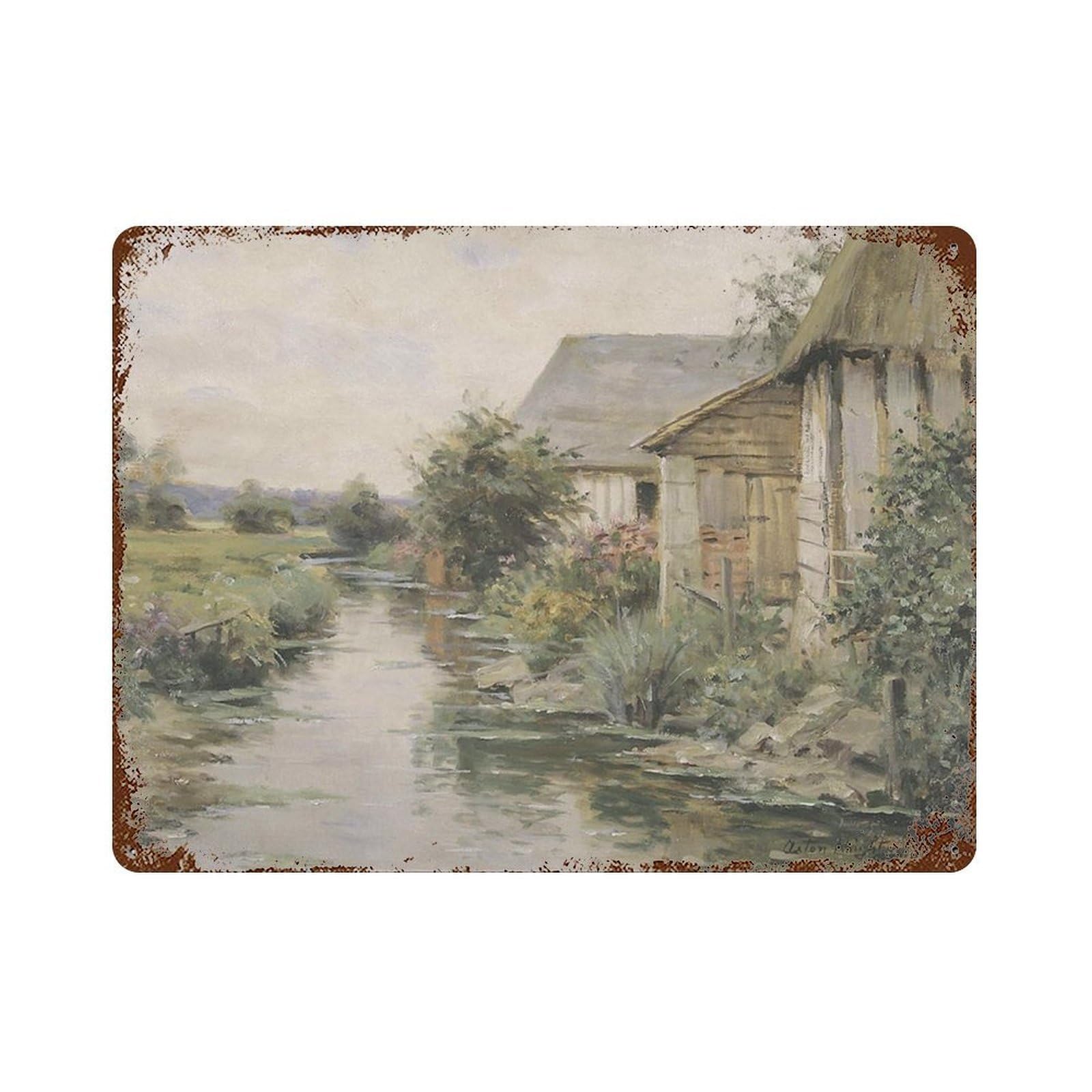 xiaoxiaoshen Rustic European Countryside Paintings, with Soft Colors Wall Decor Art Metal Tin Poster Modern Home Decor Art Home Bar Shop Decorations Vintage Sign 30x40cm