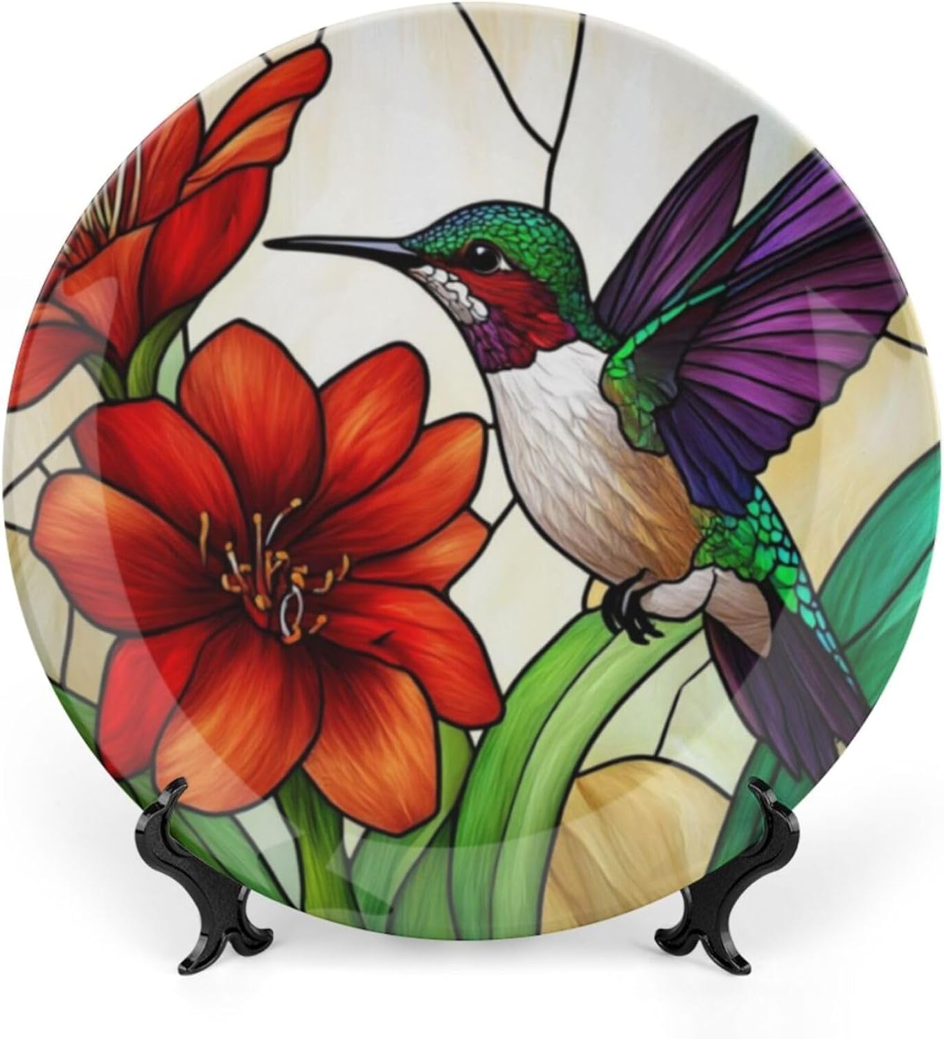 Lemon Theme Decorative Ceramic Plate Round Porcelain Plate,10 inch,Fruit Watercolor Pattern,for Decorative Ornaments Giving Plates,1 Plate with 1 Display Stand,Yellow Green