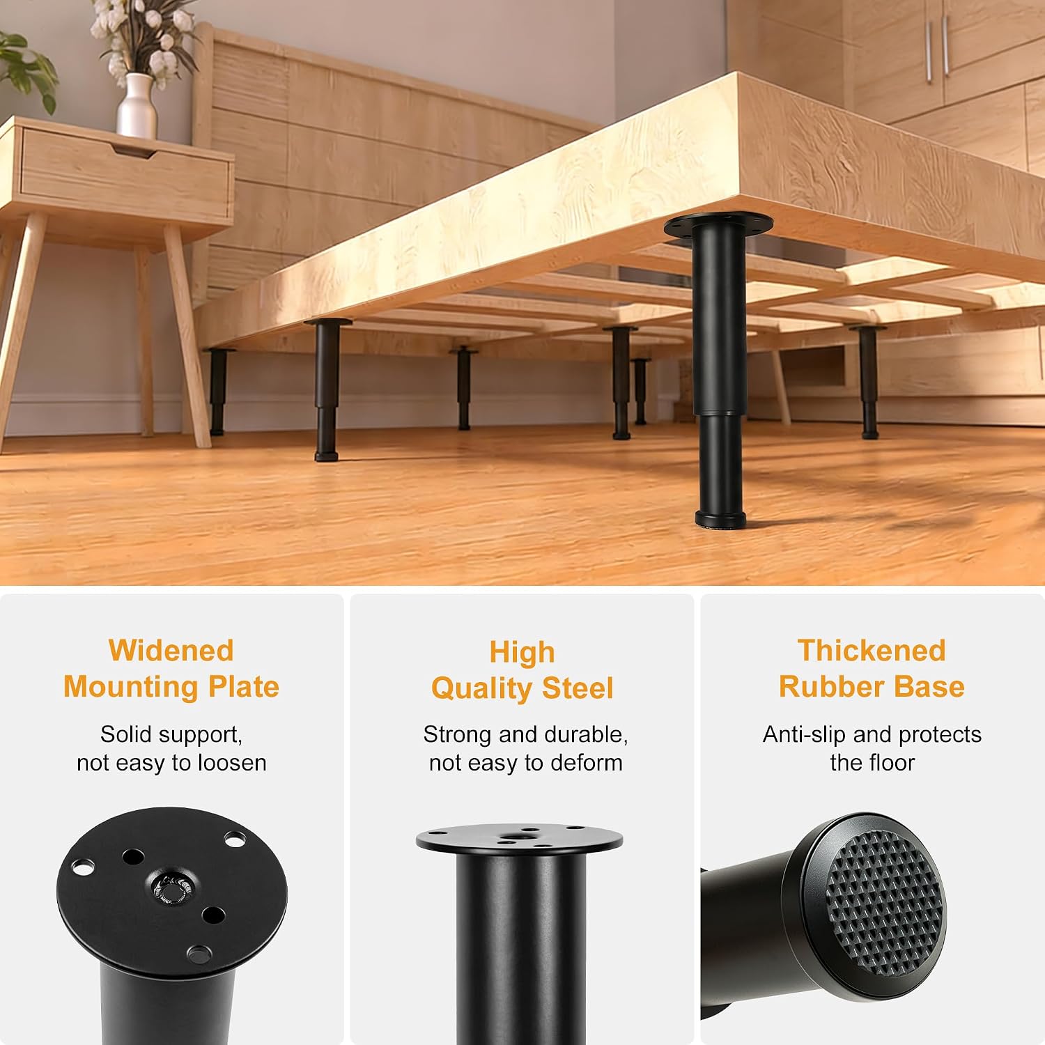 4.72-7.09 Inch Black Adjustable Height Couch Furniture Legs 4 Pcs | Thickened Metal Support Legs for Dresser Cabinet Sofa Bed Round Furniture Hardware Replacement
