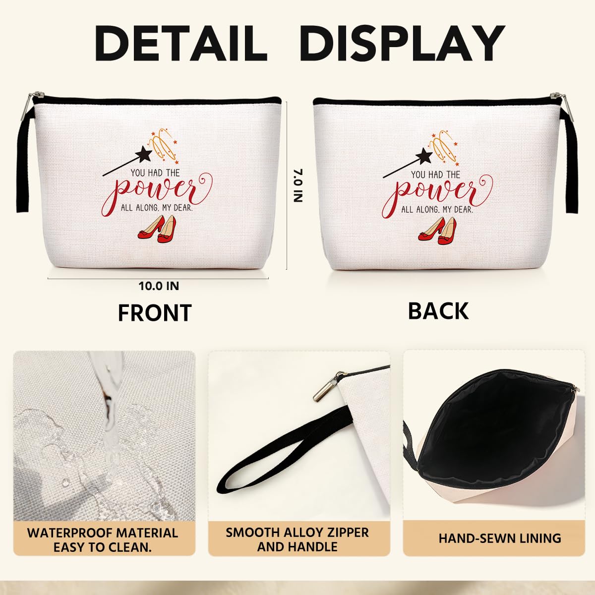 Jztco Inspirational Gifts for Women Her Wi-zard of OZ Gifts Ruby Fans Gift The Power Bag Encouragement Birthday Gifts for Women Her Girls Friend Sister You Had The Power All Along My Dear Makeup Bag