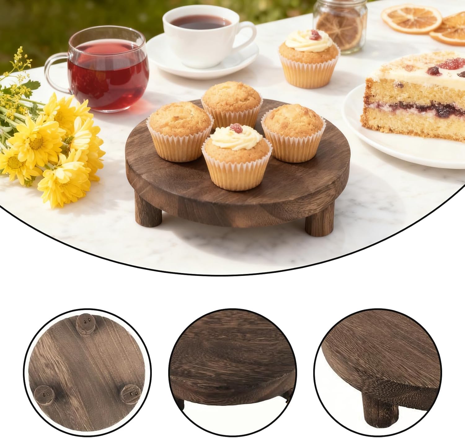 3 Pcs Wood Display Stand, Wooden Display Risers for Plant, Risers for Decor Home Kitchen (Brown, 8, 6, 5'')
