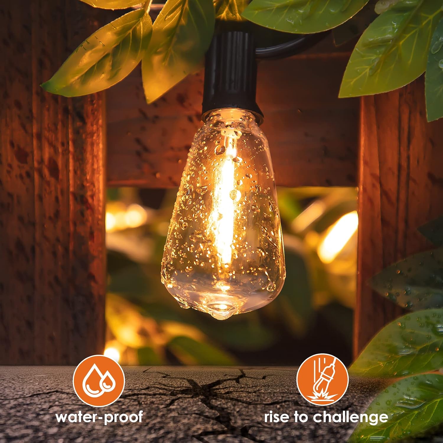 WENFENG Outdoor String Lights, 50FT 2200K LED Patio Lights with 25+2 ST38 Shatterproof Vintage Bulbs, Retro Connectable Edison String Lights for Outdoor, Backyard, Balcony, Porch