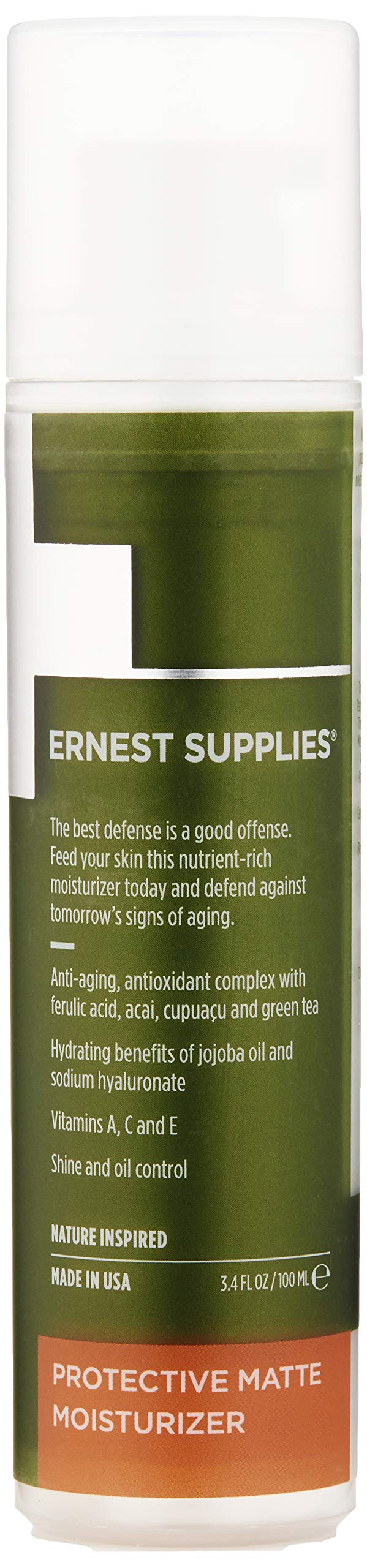 Ernest Supplies Protective Matte Moisturizer for Men, Bathroom Size Bottle - Premium, Plant-Based Anti-Aging Face Lotion to Control Oil and Shine with Antioxidants, 3.4 Oz.