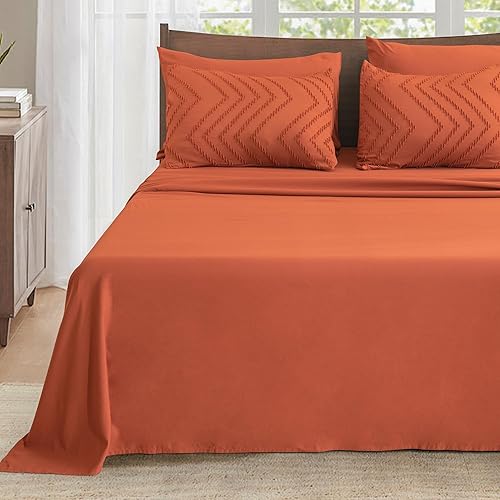 Miniatura 4 de Andency Juego de edredón tamaño Queen color naranja quemado, 7 piezas de cama bohemia de terracota copetudo en una bolsa, juego de ropa de cama