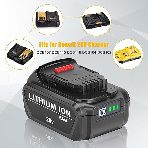 Miniatura 3 de Batería de repuesto DCB200 de 20 V compatible con herramientas DeWalt de 20 V, batería de repuesto de 6.5 Ah para batería Dewalt 20V XR DCB201