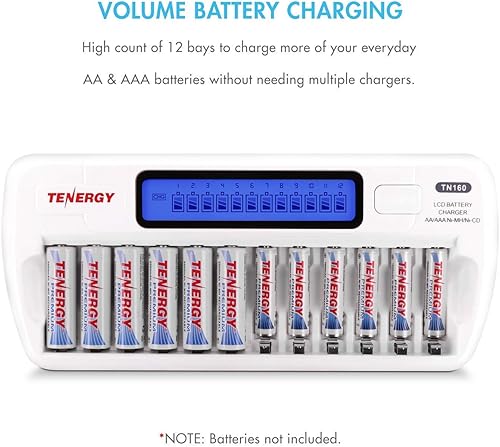Miniatura 7 de Tenergy Paquete de 12 baterías recargables AA NiMH de alta calidad con cargador, pilas AA de 1.2 V, ideales para electrónica diaria y dispositivos