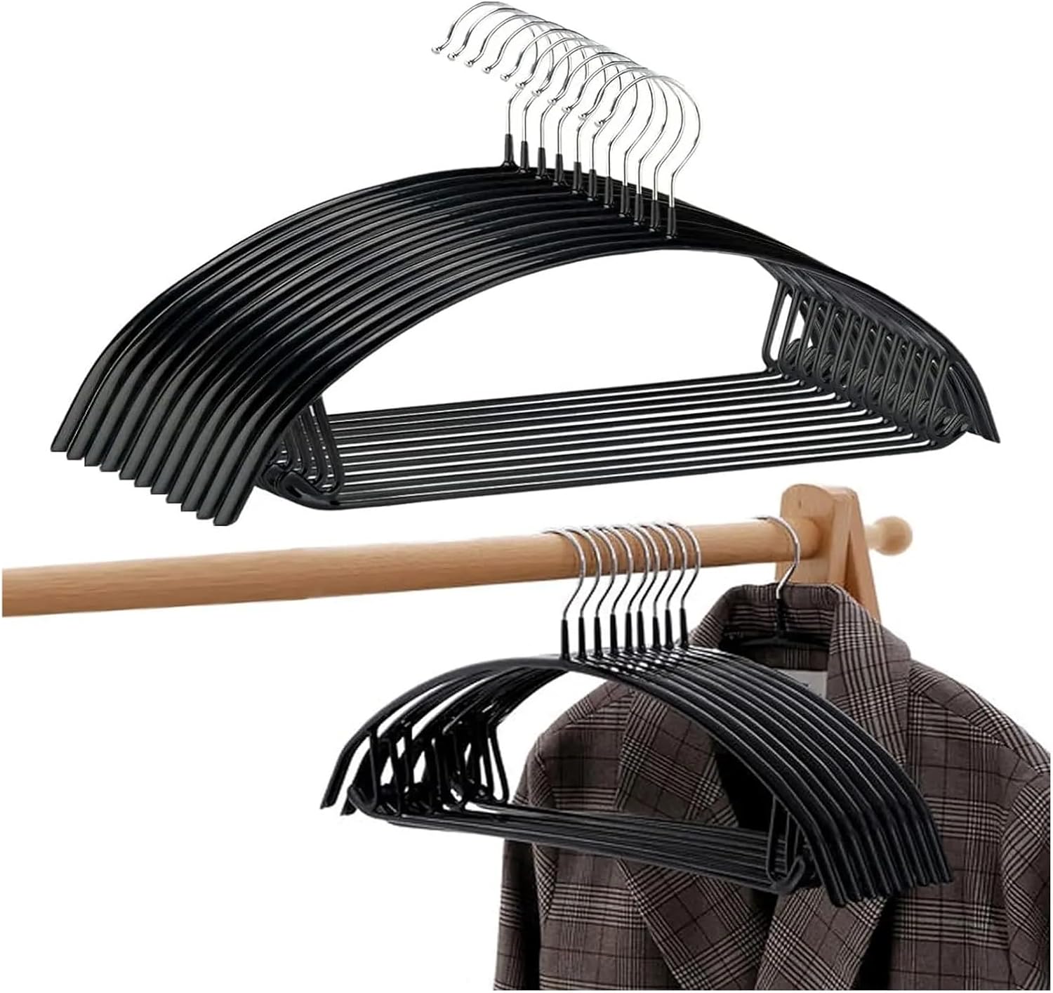 Clothes Hanger Rubber Coated Contour Metal No Bumps Suit Coat Sweater (Pack of 30) for Coats, Jackets,Suits(Black-Pack of 30)