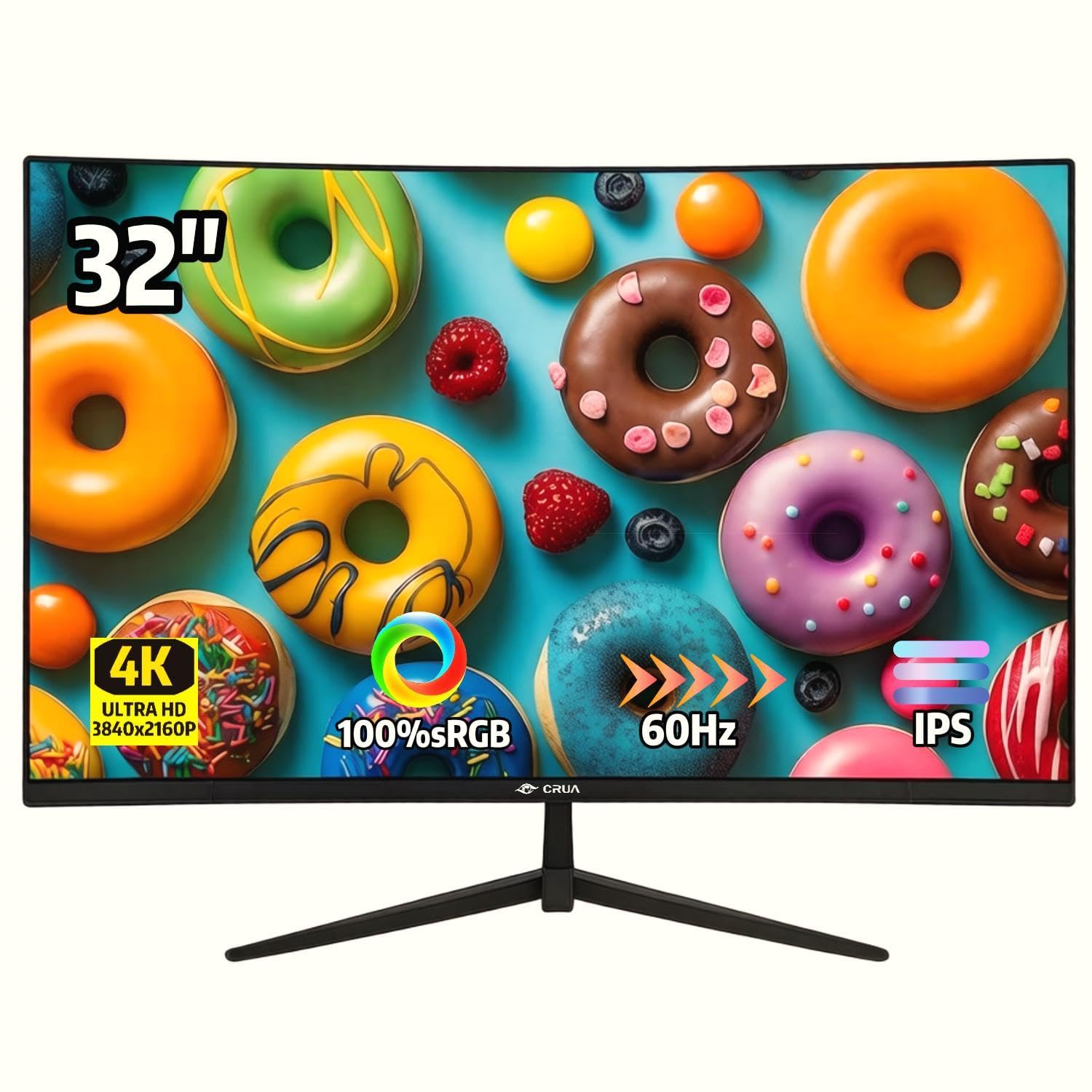 CRUA 32-Zoll-IPS-Gaming-Monitor, UHD (3840 x 2160p), 4K, 60 Hz, IPS, 100% sRGB-Farbraumabdeckung, 1 ms Reaktionszeit (GTG), FreeSync, Blaulichtfilter, VESA-Montage (HDMI, DP) – Schwarz