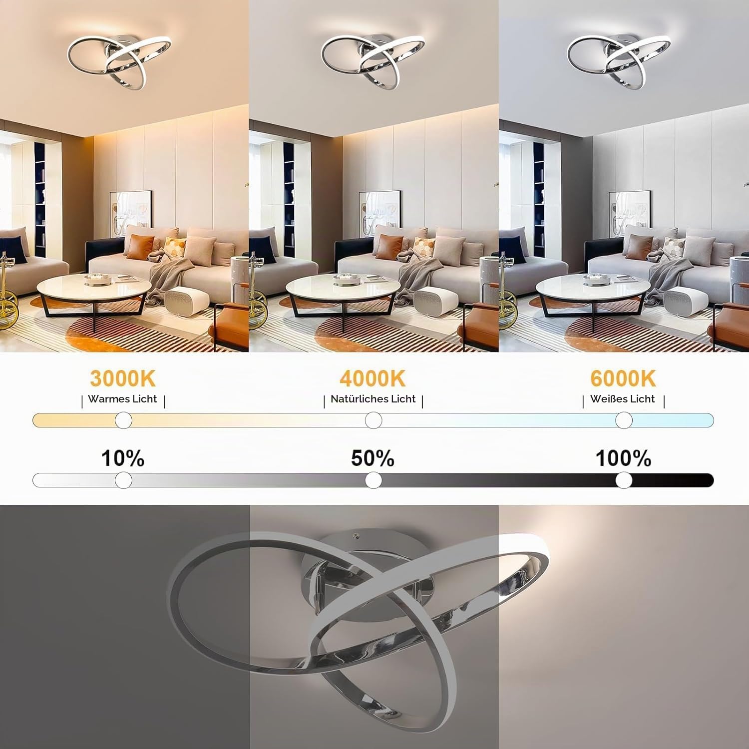 DELIPOP LED Deckenlampe Dimmbar, 36W Deckenleuchte Modern mit Fernbedienung | Verchromt Wandbeleuchtung für Wohnzimmer Schlafzimmer Esszimmer Balkon