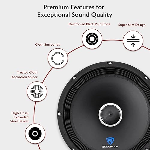 Miniatura 8 de Rockville RXM104 10" 600 vatios 4 ohmios SPL altavoz de bajo medio de rango medio para automóvil con bala