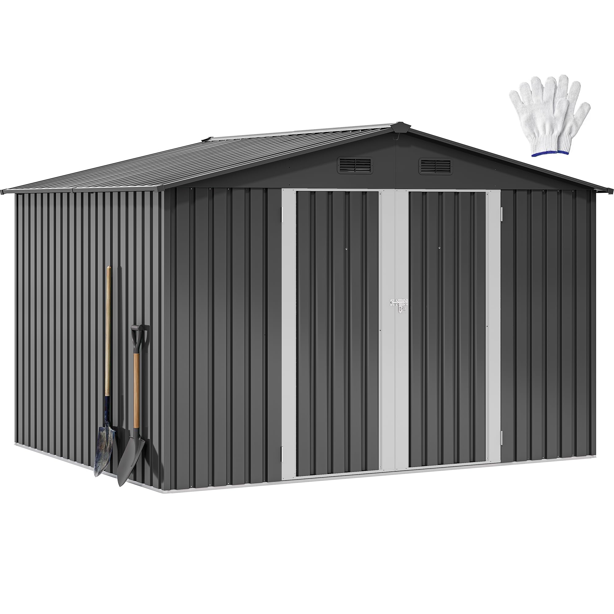 YITAHOME Metall Gerätehaus 279x224cm Geräteschuppen Gartenhaus,Dunkelgrau | Gerätehäuser mit Tür|Fahrradgarage für 4 Fahrräder|Satteldach Abschließbar|Wetterfest |Aufbewahrung Garten|Stahl Schuppen