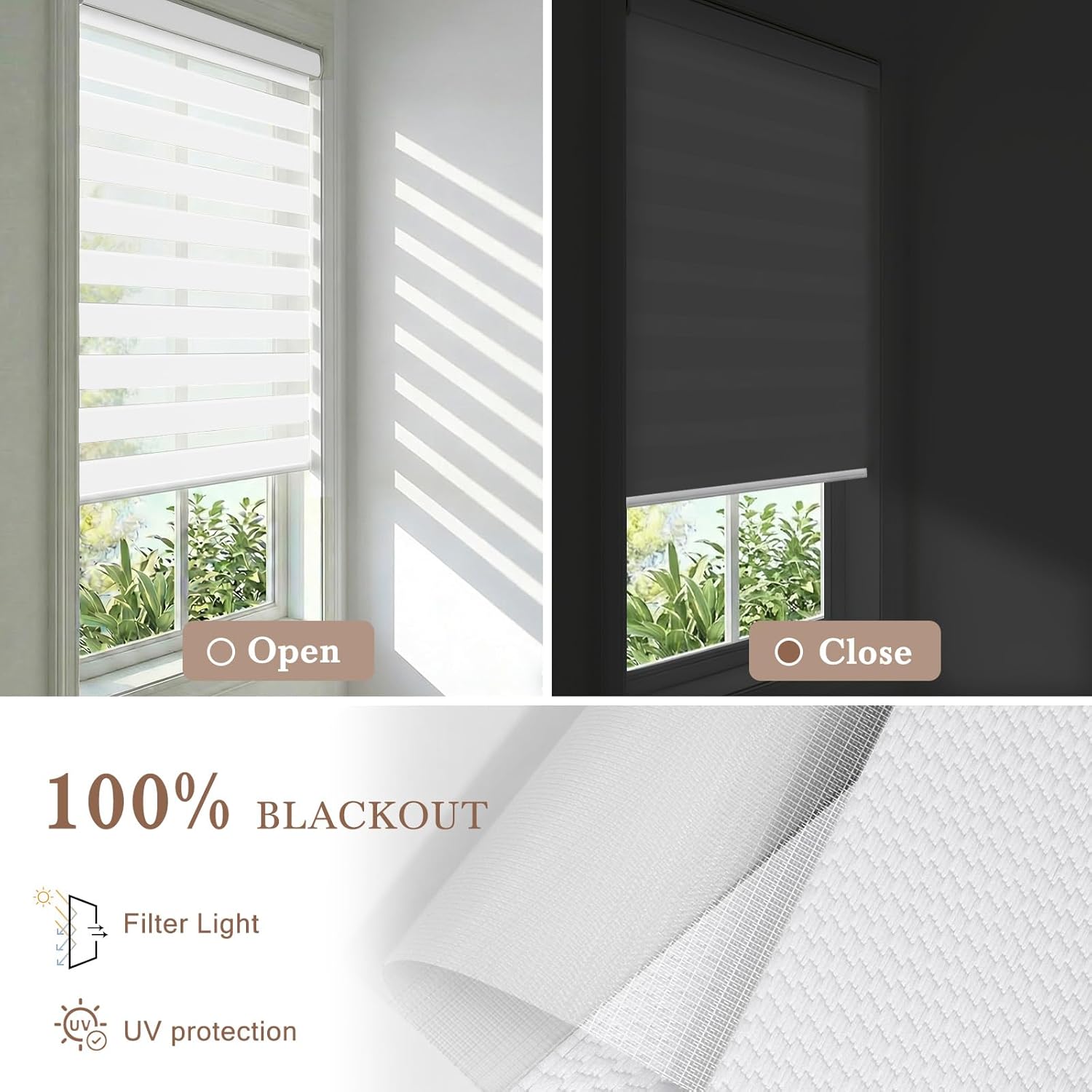 Motorized Zebra Blinds, Automatic 99% Blackout Shades for Indoor Windows Work with HomeKit, Alexa, Google Home, Customized Electric Blinds with Remote, App, Voice Control, Nightfall White