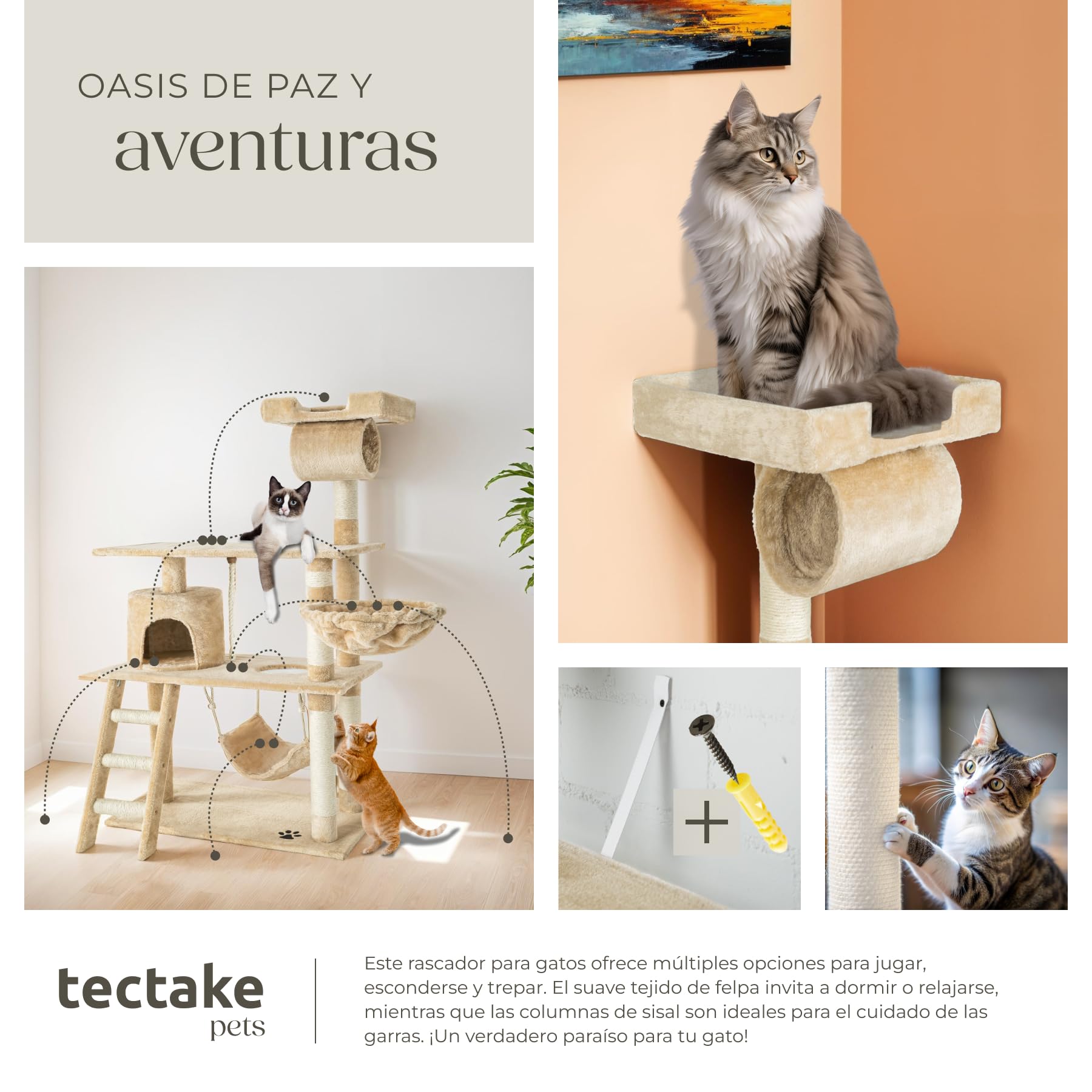 Torre para gatos y centro de actividades TecTake de 141 cm