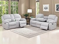 Vista 43 de Juego de 2 sofás reclinables manuales de cuero sintético, juego de sofá reclinable para sala, muebles modernos para sala con portavasos/consola