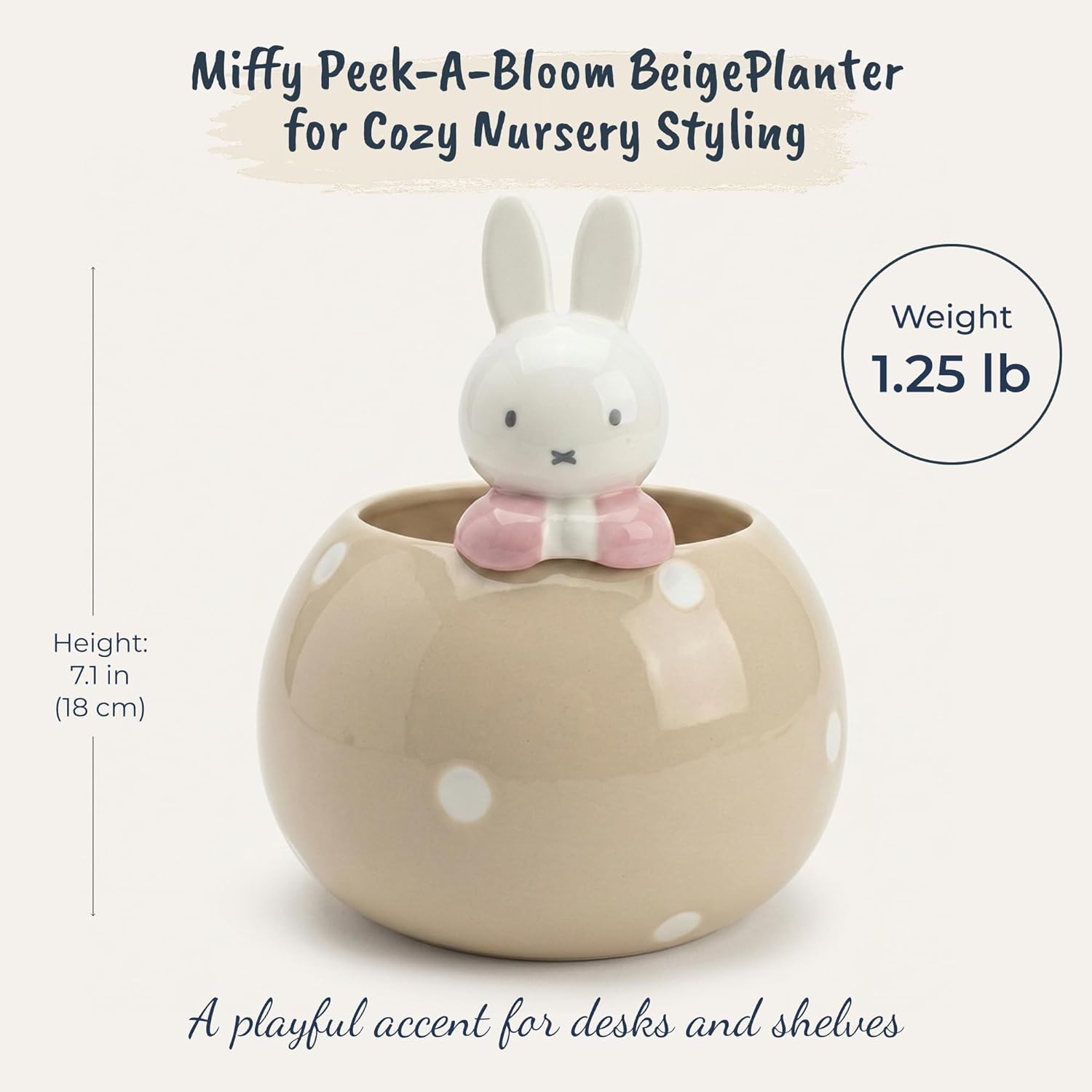 Miffy Peek-A-Bloom Planter, Beige, 6.625" L x 6.625" W x 7.125" H Created by Blue Sky Clayworks