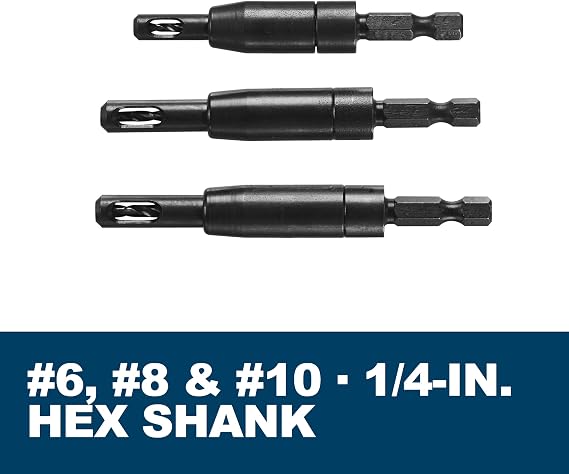 Bosch CC2430 Clic-Change 1/4in Self-Centering Drill Bit Set (3 Piece) | Cabinet Hardware Installation | Hinge Mounting | Pilot Hole Creation | Quick Change System | Door Fixture Applications