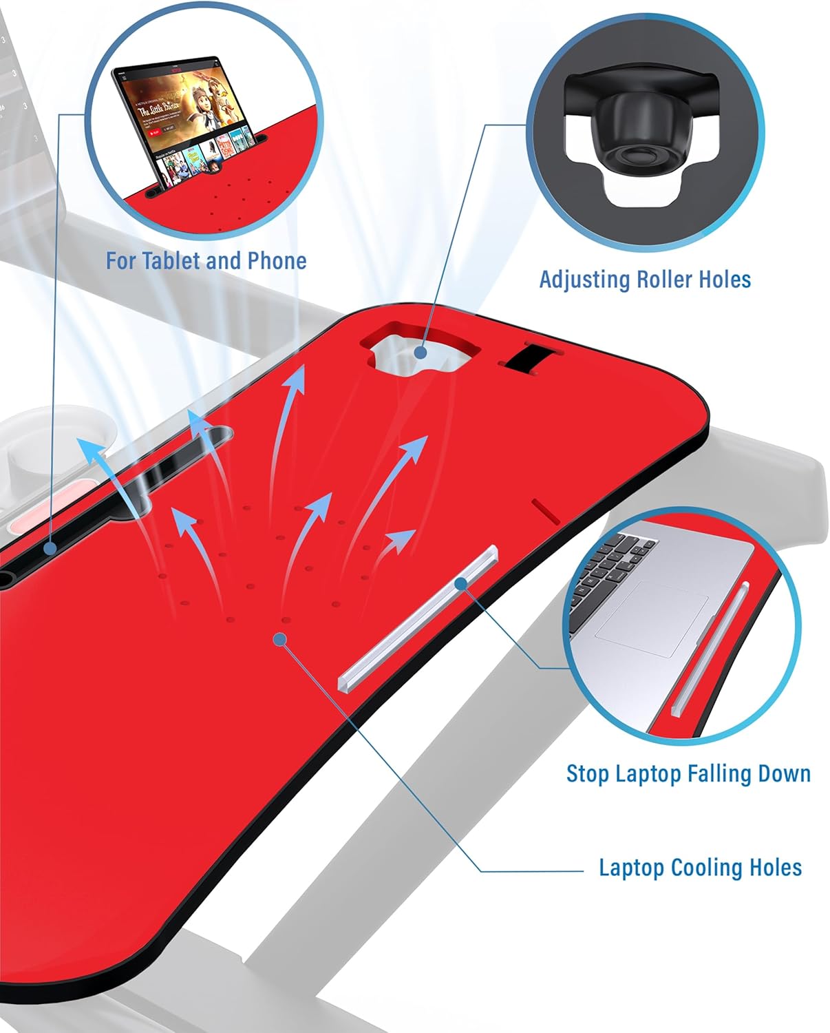 Treadmill Desk Attachment, Tread Tray Accessories Laptop Stand with Tablet Holder and Edge Protector Compatible with Peleton,Treadmill Workstation for Home/Office Red