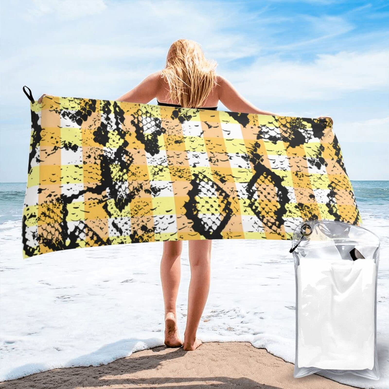 Lawenp Skin Pattern of Snake Microfiber Beach Towel Adults Large Quick Drying Bath Towel Travel Towels with Pouch 31.5"x63"