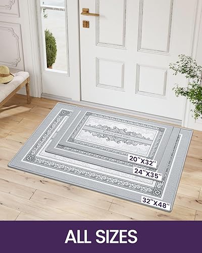 Miniatura 2 de DEXI Tapete para puerta delantera, antideslizante, absorbente, lavable, en el interior, de perfil bajo, resistente a la suciedad, para entrada, 24 x