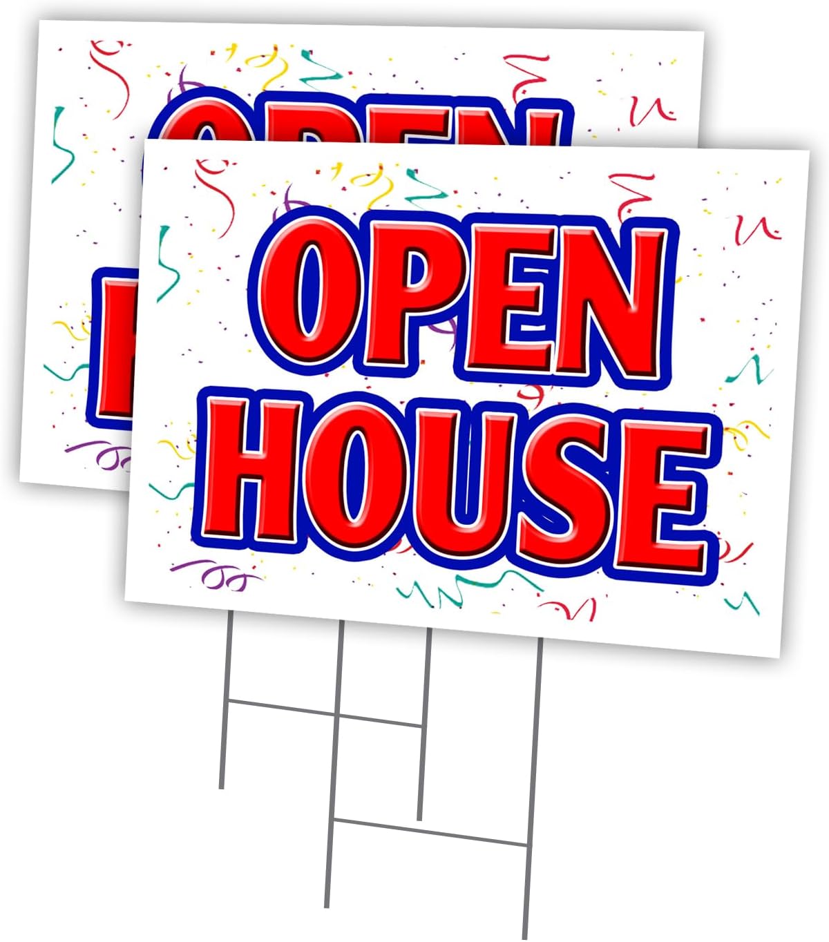 OPEN HOUSE 2 Pack Of 12" x 16" Yard Sign & Stake | Advertise Your Business | Stake Included Image On Front Only | Made in The USA