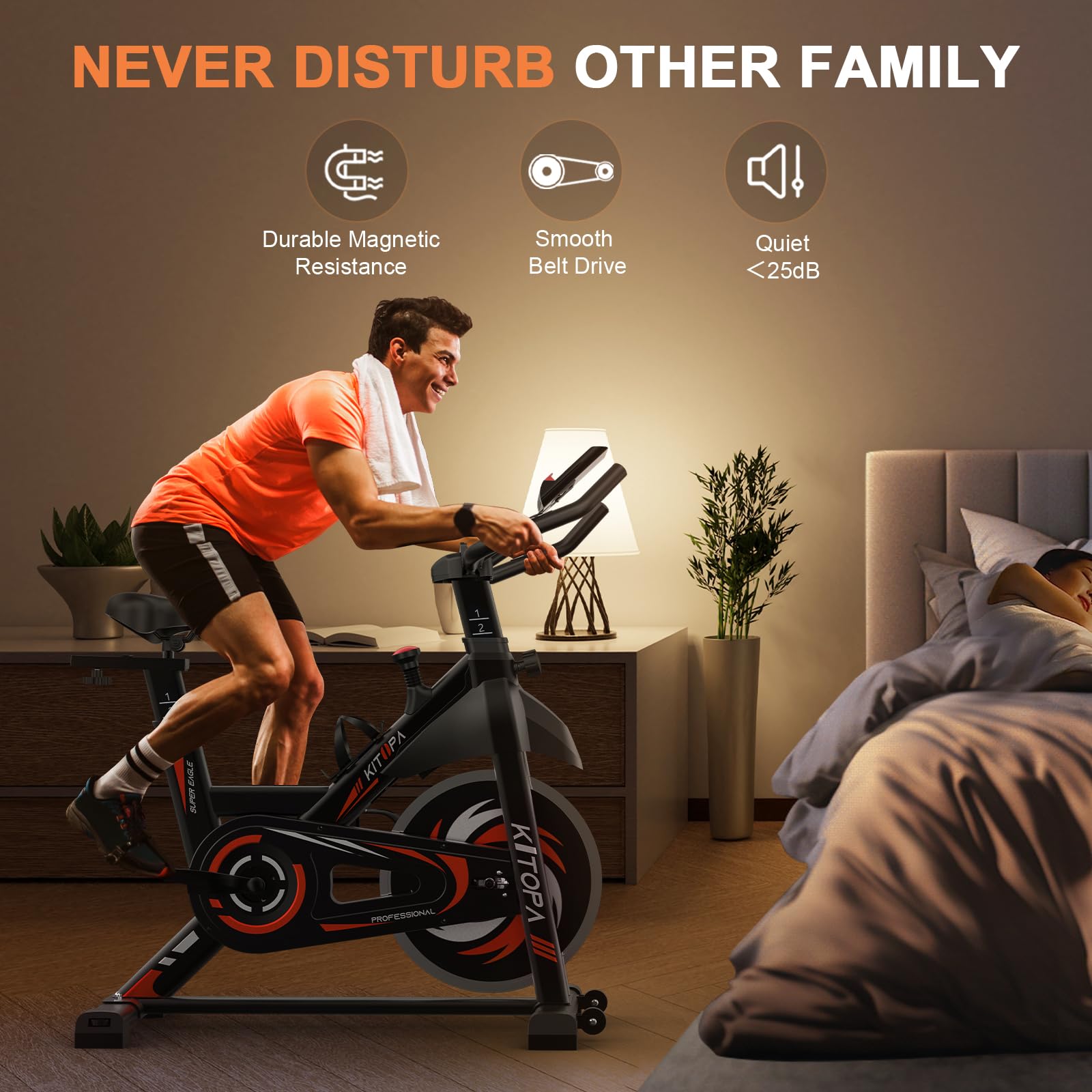 Kitopa Cyclette da Casa, Cyclette Professionale Magnetica con APP, Volano da 15 kg, Schermo Monitoraggio, Supporto Tablet, Capacità di Peso 150 kg