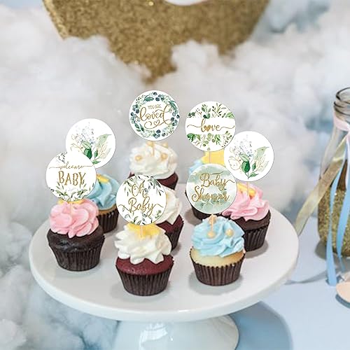 Miniatura 6 de 36 piezas de decoración para cupcakes para baby shower, bosque, hojas de selva, amor, bienvenida, cupcakes, decoración de pastel de bebé, decoración