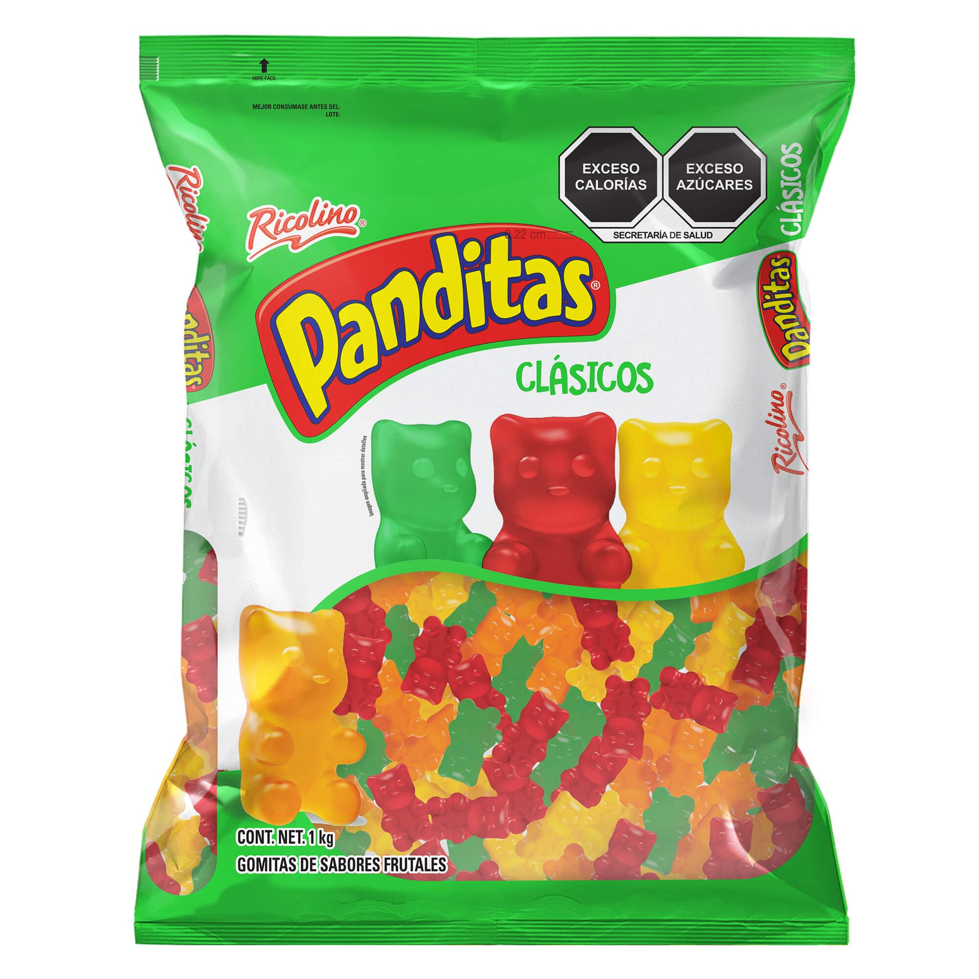 Panditas Granel, Gomitas de sabores frutales. Bolsa de 1kg a granel