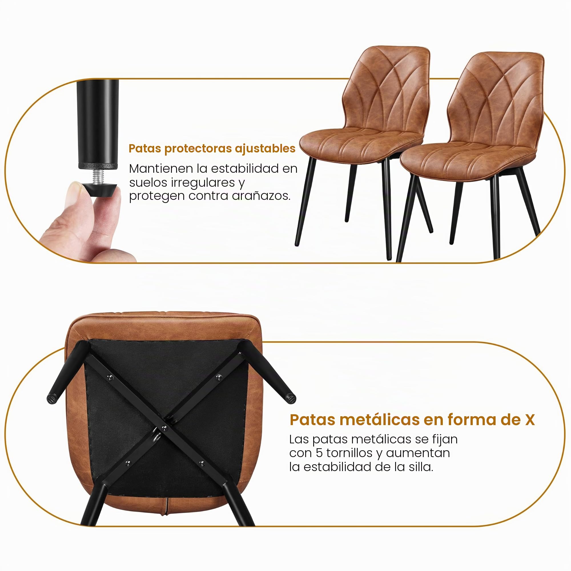 Yaheetech 6PCS Sillas de Comedor Nórdico Sillas de Cocina Pata Metal Marrón | Juego de Sillas de Comedor, Silla de Cocina con Patas de Metal, Asiento Tapizado, para Sala de Estar y Restaurante