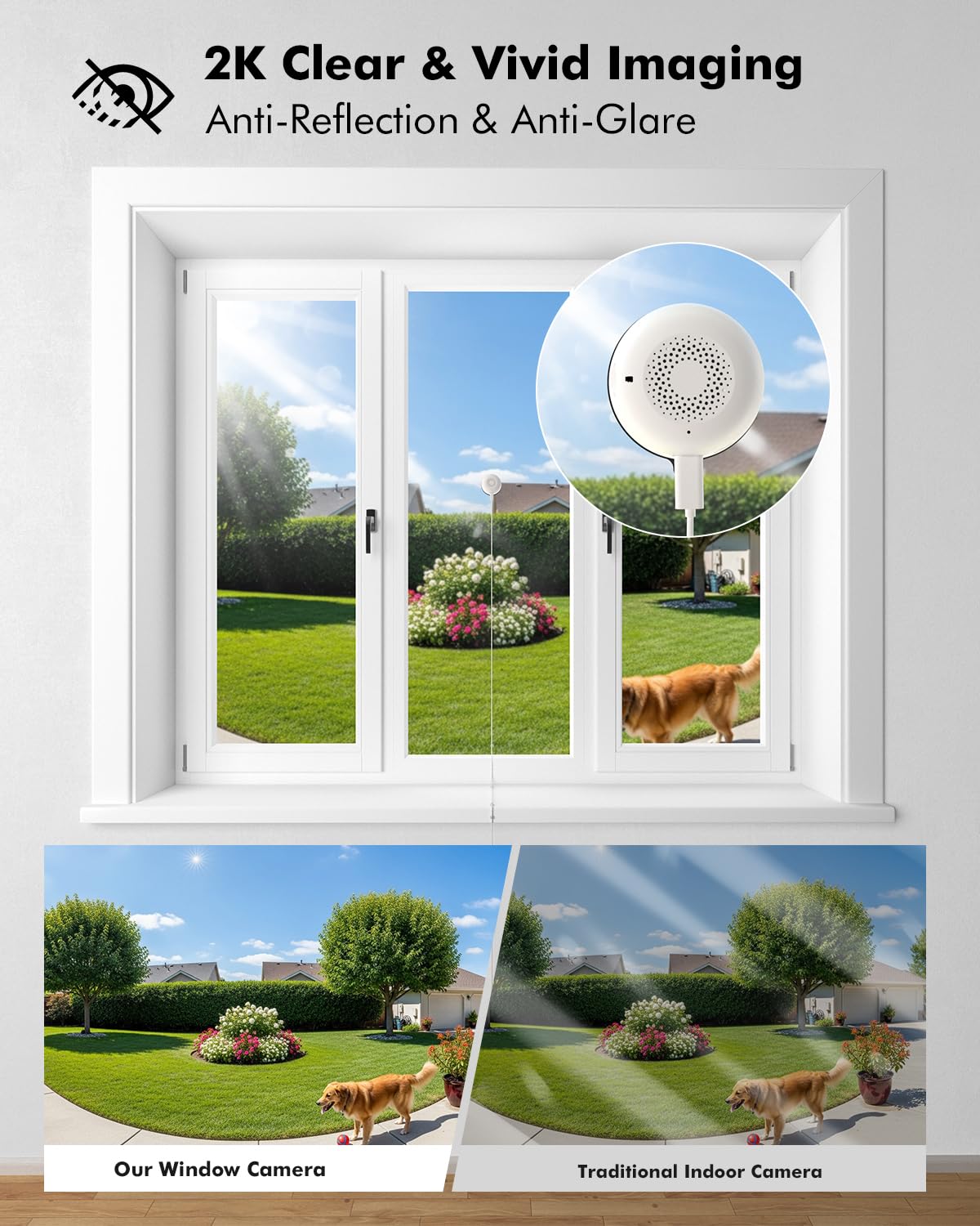 Mrowly 2K 3MP Window Camera, WiFi 2.4/5GHz Window Camera for Looking Outside, Security Camera Night Vision Through Window, People/Motion Detection, 24/7 Recording, Drill-Free Installation — view 3