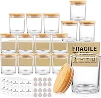 SUPMIND 15 Pack 7oz Clear Glass Candle Jars with Bamboo Lids & Labels - Dishwasher Safe for DIY Candle Making