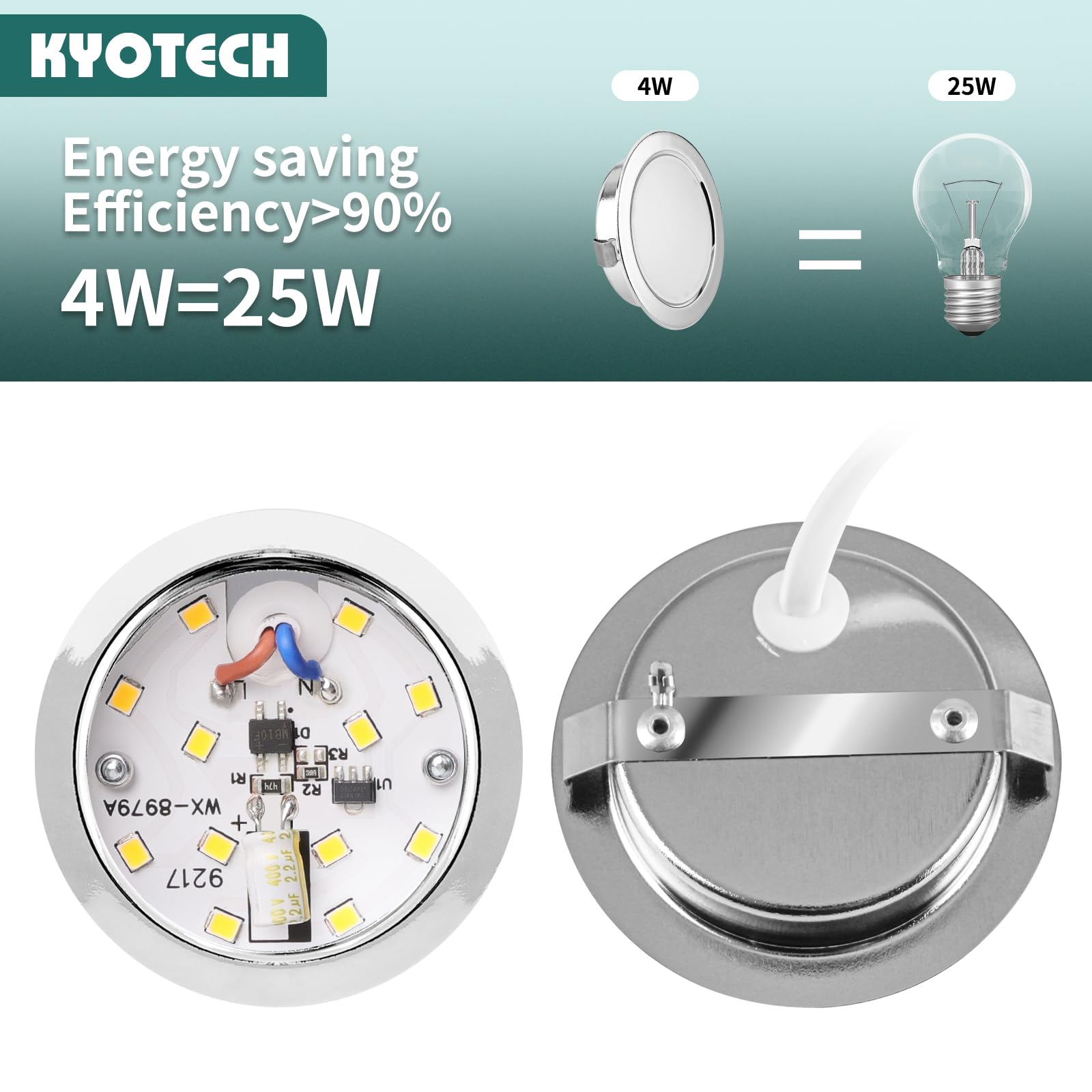 Faretti LED da incasso per mobili, 230V 3,5W G4 3000K 300LM, cavo di collegamento da 15 cm, faretto da incasso, in acciaio inox spazzolato, al posto delle lampade ad alogene Set di 6