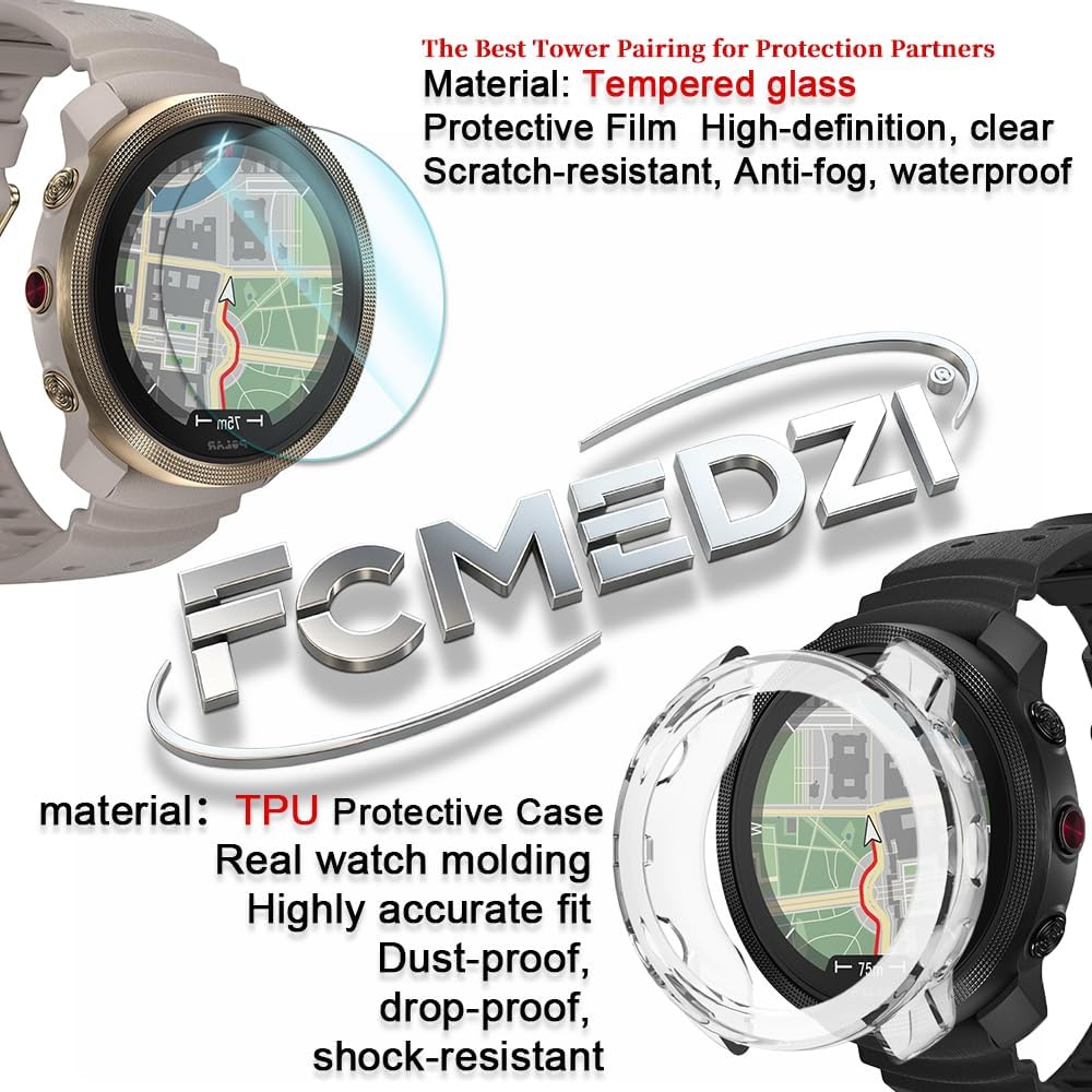 Smartwatch Screen Protector Compatible for Polar Vantage M3, Case TPU Soft Frame Cover and Tempered Glass Protective Film (Pack of 3+2)