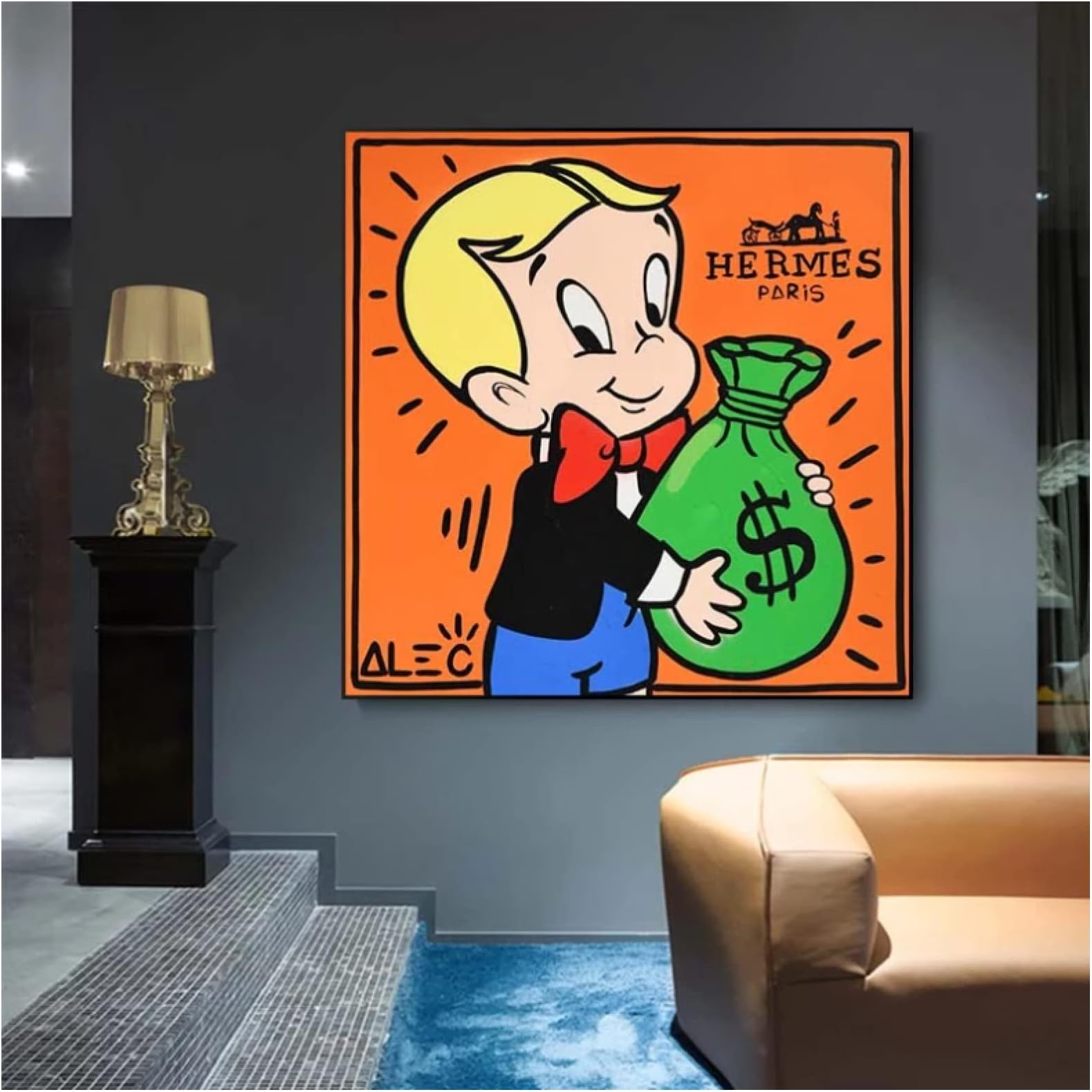 BPA Alec Monopoly Rich Money Man Canvas Painting On The Wall Art Posters And Prints Art Wall Pictures Home Decor 70X70Cm No Frame