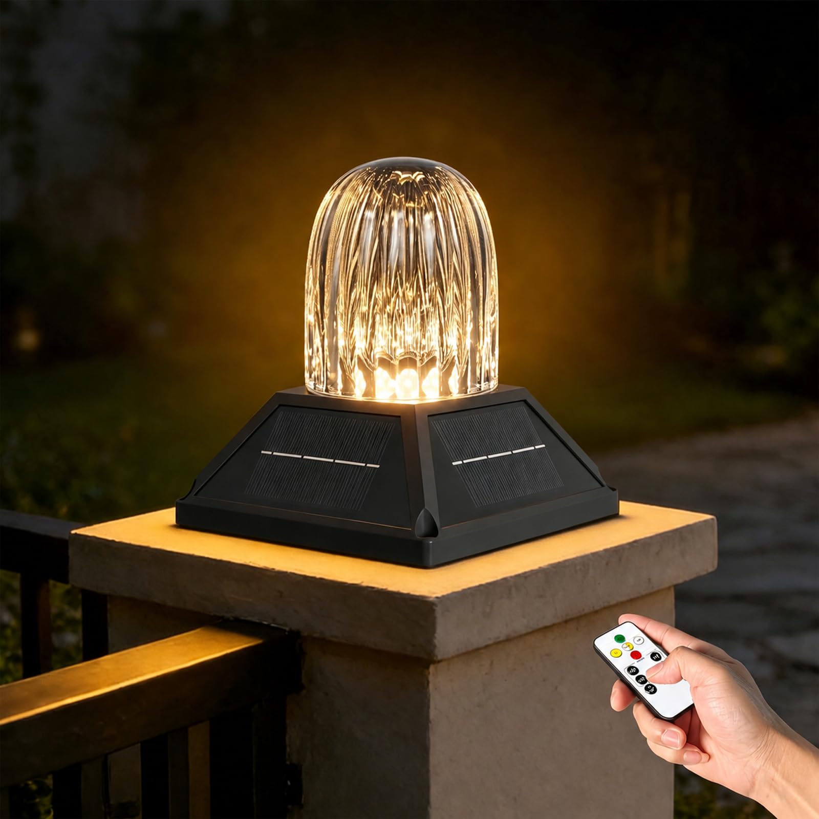 Sockelleuchte Außen, Solar Wegeleuchte für Garten mit Fernbedienung, Pollerleuchte für Terrasse, Patio, Gartenwege, 3000K/4000K/6000K ＆ 2 Helligkeitsstufen, 2400mAh, Schwarz