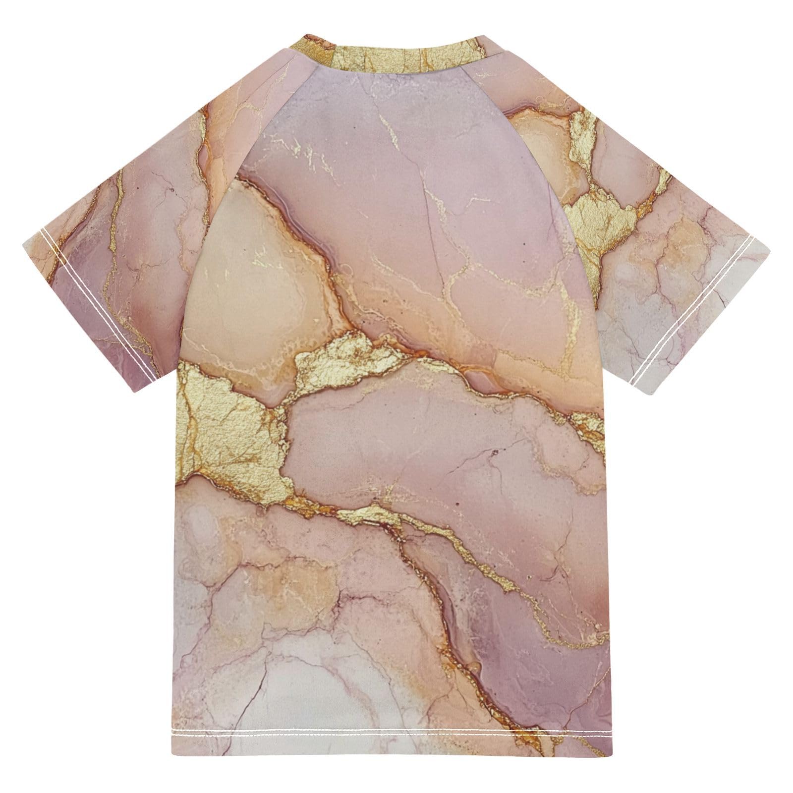 Girls Bathing Suit Short Sleeve Girls Swimsuit 7T Marble Blush Neutral