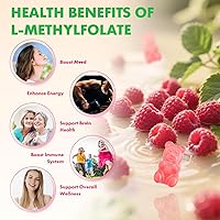 Vista 3 de Gomitas de L-metilfolato de 15 mg, suplemento de metilfolato, suplemento de 5-MTHF - Activo 5-MTHF - Apoya el bienestar general, vegano, sabor a