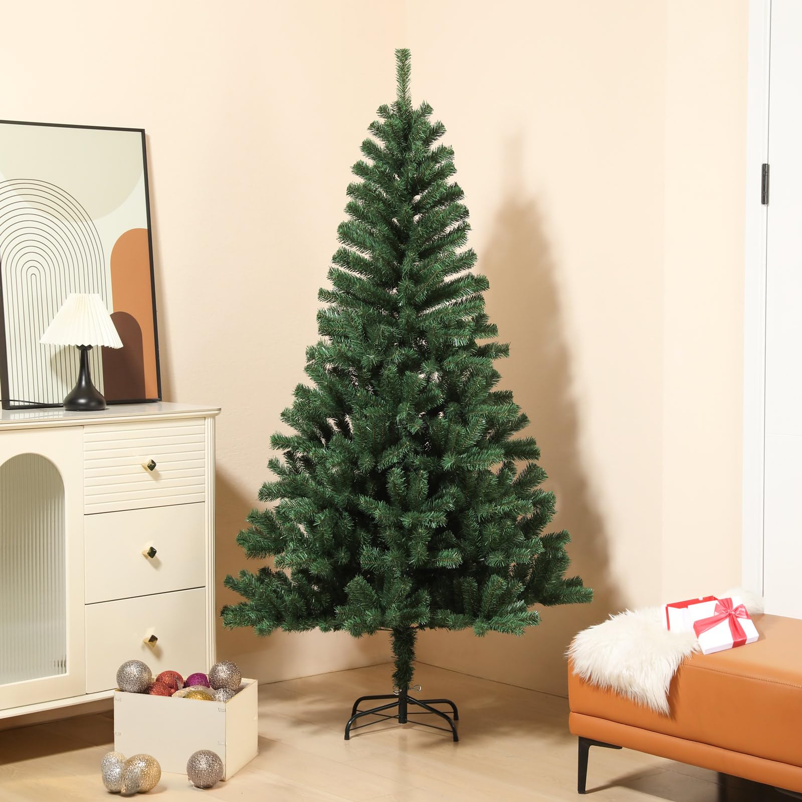 SVITA Weihnachtsbaum künstlich mit 770 Zweig-Spitzen inkl. Metall Ständer Tannenbaum Kunstbaum (Luvi-Nadeln | 180cm)