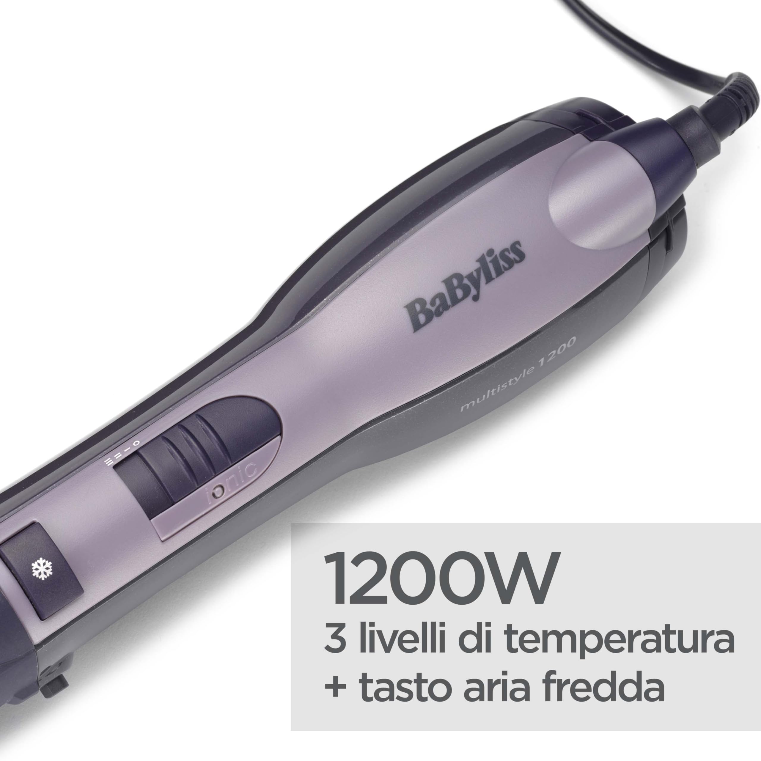 BaByliss Smooth Finish 1200 – Spazzola ad Aria Calda 4?in?1 per Asciugare, Lisciare, Modellare e Dare Volume, Tecnologia Ionica & Ceramica, 4 Accessori, 1200W, Nero, AS121E
