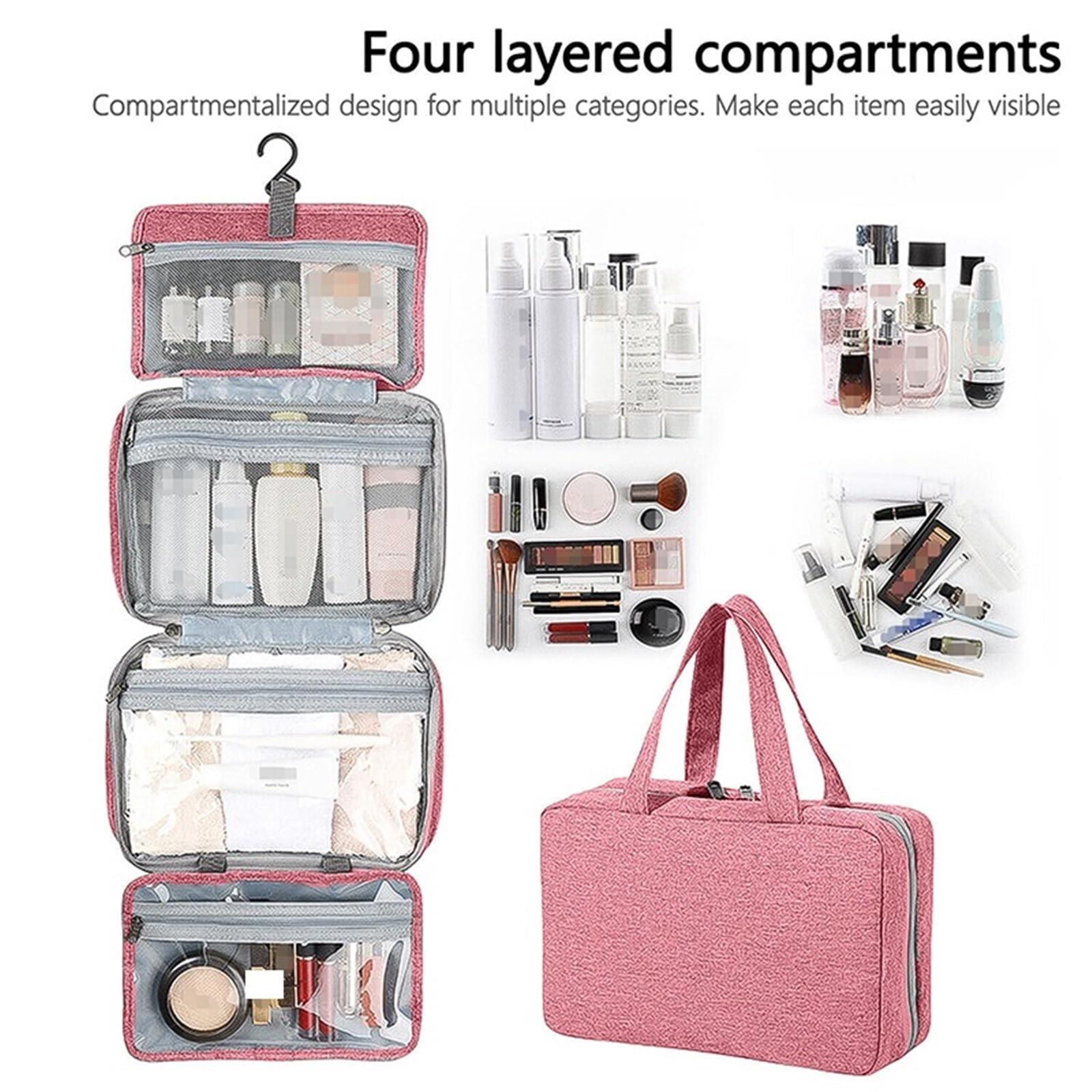 Poche De Voyage Suspendue Trousse de Toilette Voyage étanche et Pliable, avec séparation sèche Humide, Trousse Rangement for cosmétiques, Grande capacité, Maquillage(Color 2)