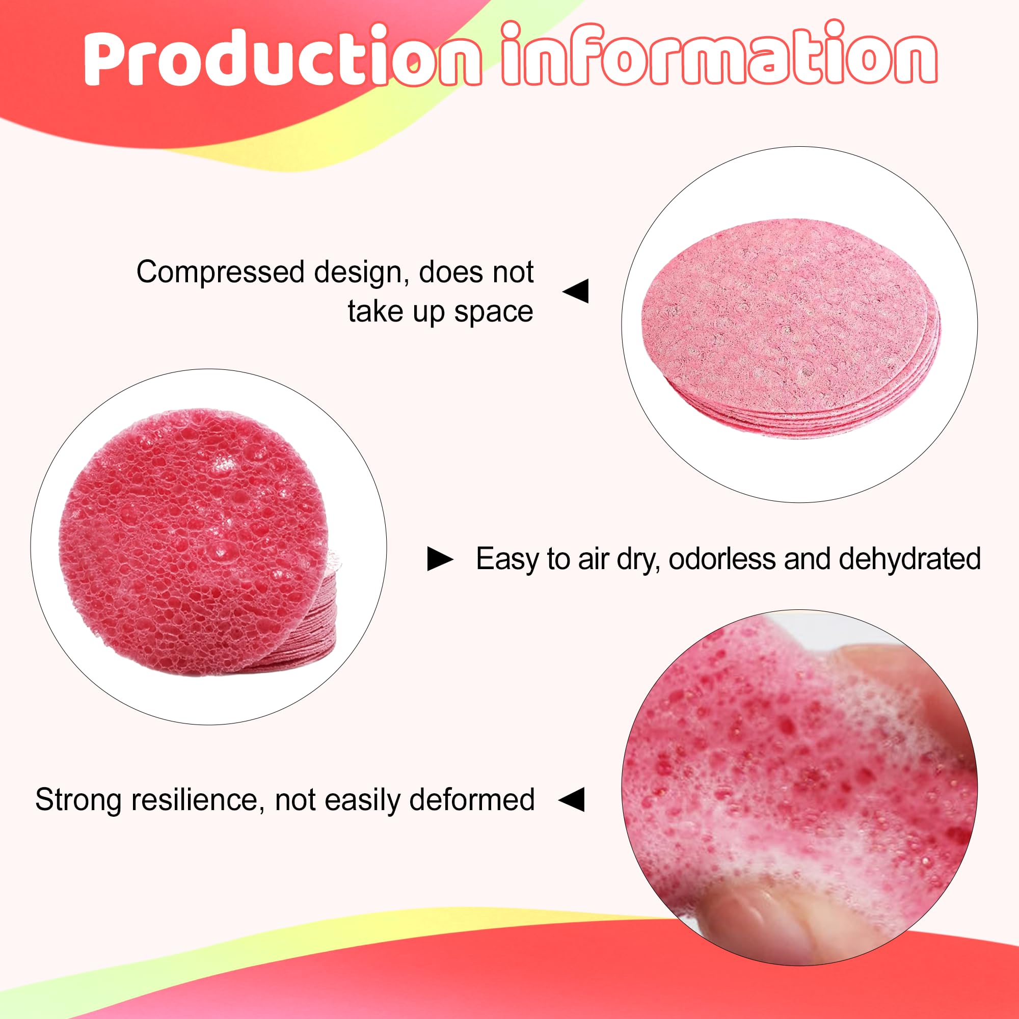 Face Sponge 60PCS Facial Sponges Professional Reusable Washing Face Sponges Cleansing Natural Wood Pulp Cotton Compressed Facial Washing Sponge for Daily Skin Care Deep Cleaning Makeup Removal (Pink) - Image 3