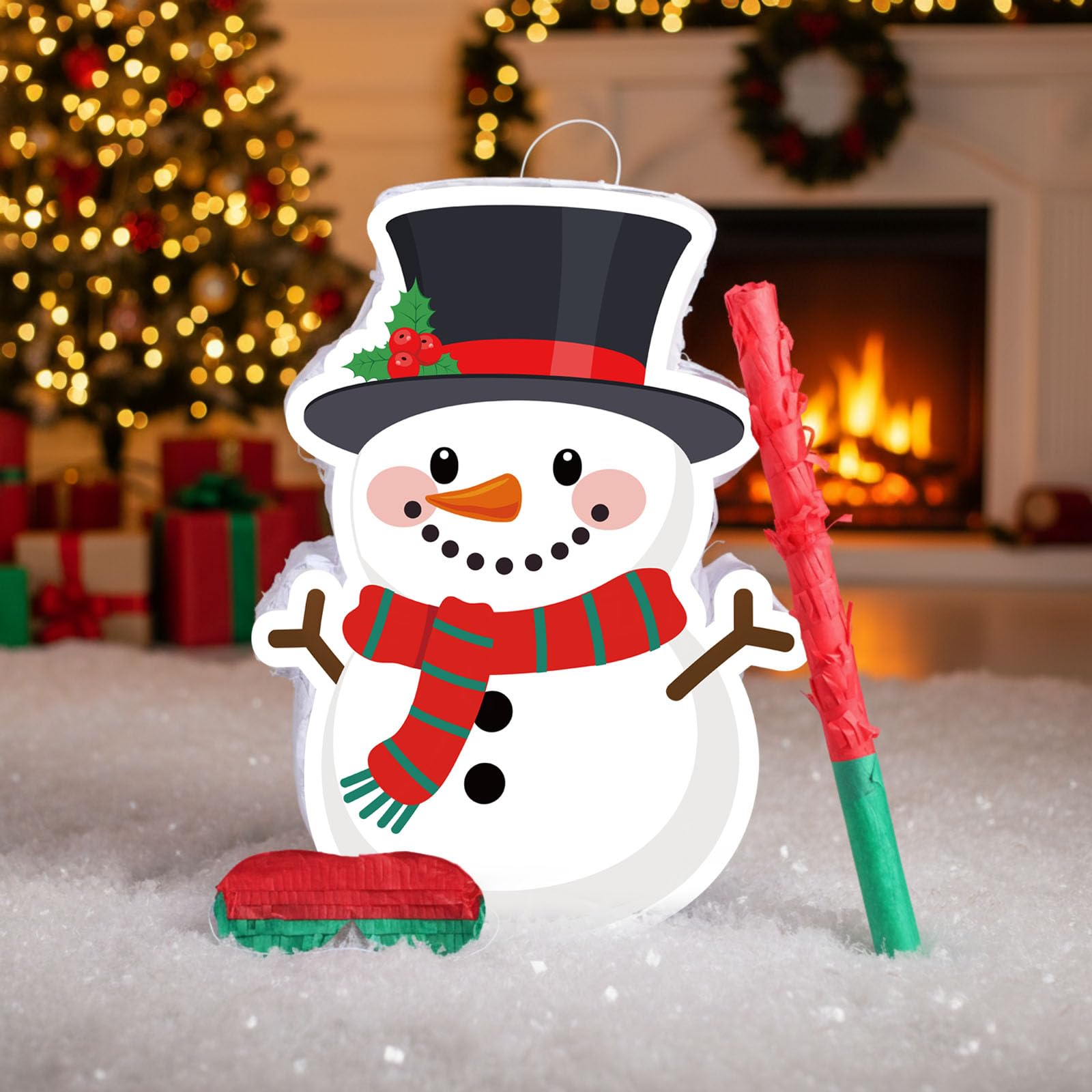 Christmas Snowman Piñata 16 Inch Christmas Mexican Piñata with Stick Blindfold and Confetti Pack Christmas Piñata Bundle for Xmas Birthday Holiday Piñata Game Favors Photo Prop Decoration