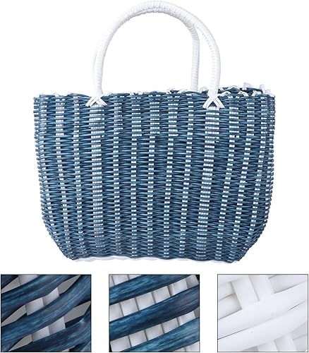 Miniatura 8 de Bolsa de plástico tejida para el mercado, bolsa de compras reutilizable con asa, bolsas de frutas y verduras, bolsa de playa grande para el hogar y