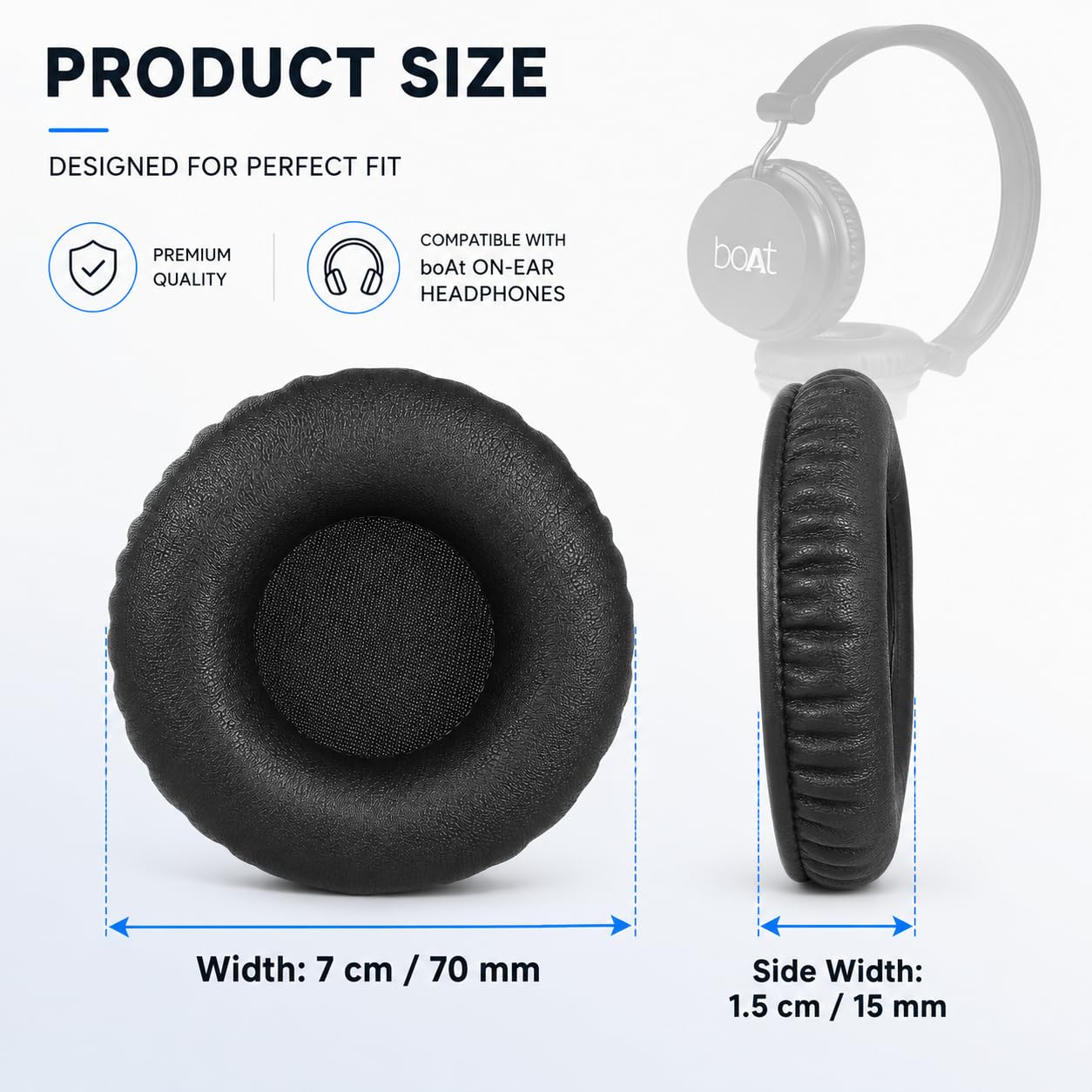 Replacement Ear Cushions for Boat Rockerz 400, 430, 370, 900 and Sony WH-CH500/CH510/CH520 Headphones – 70mm Soft Leatherette Earpads with Memory Padding – Black — Amazon image 8
