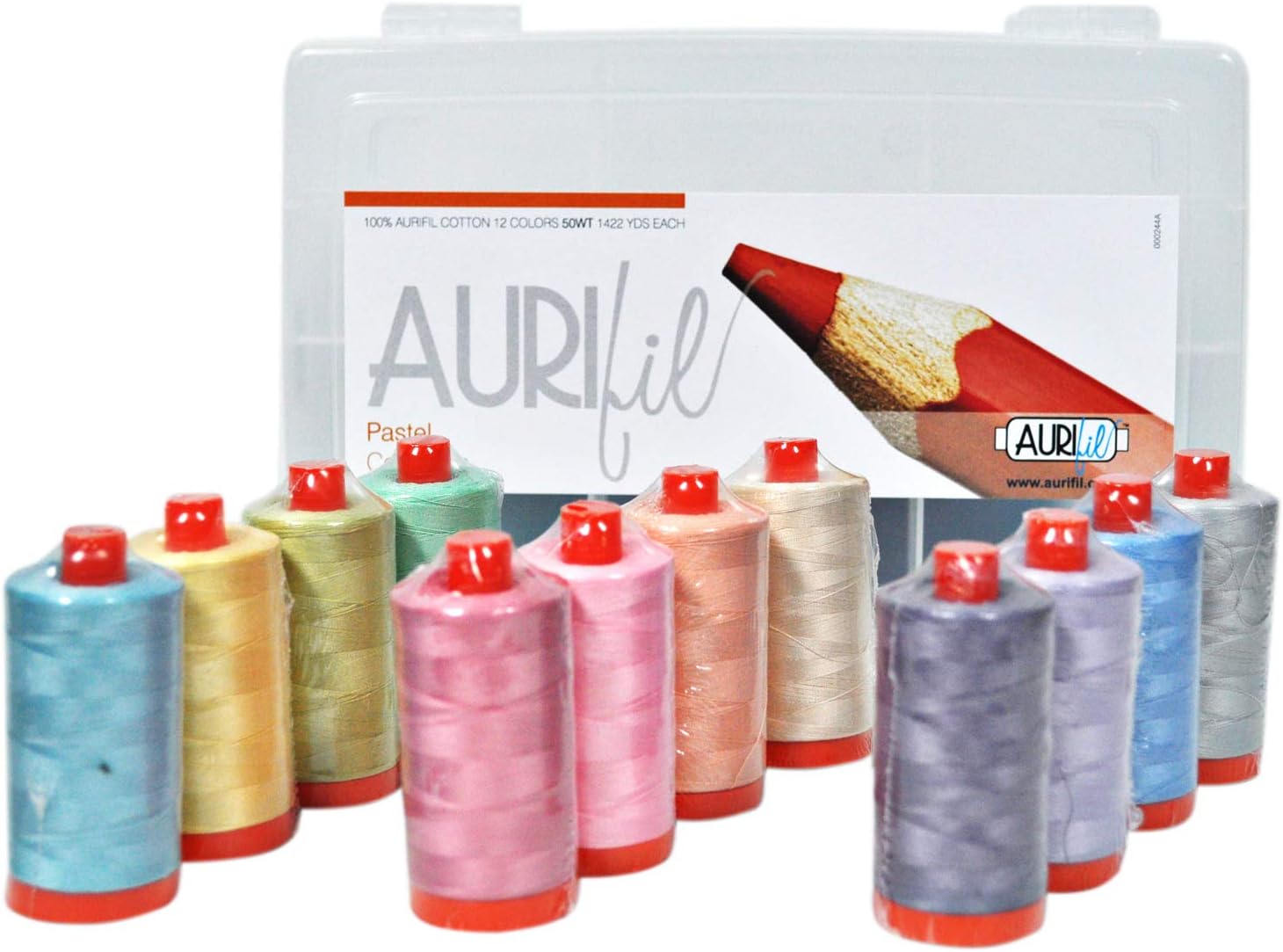 Aurifil Thread Set Pastel Collection 50wt Cotton 12 Large (1422 yard) Spools